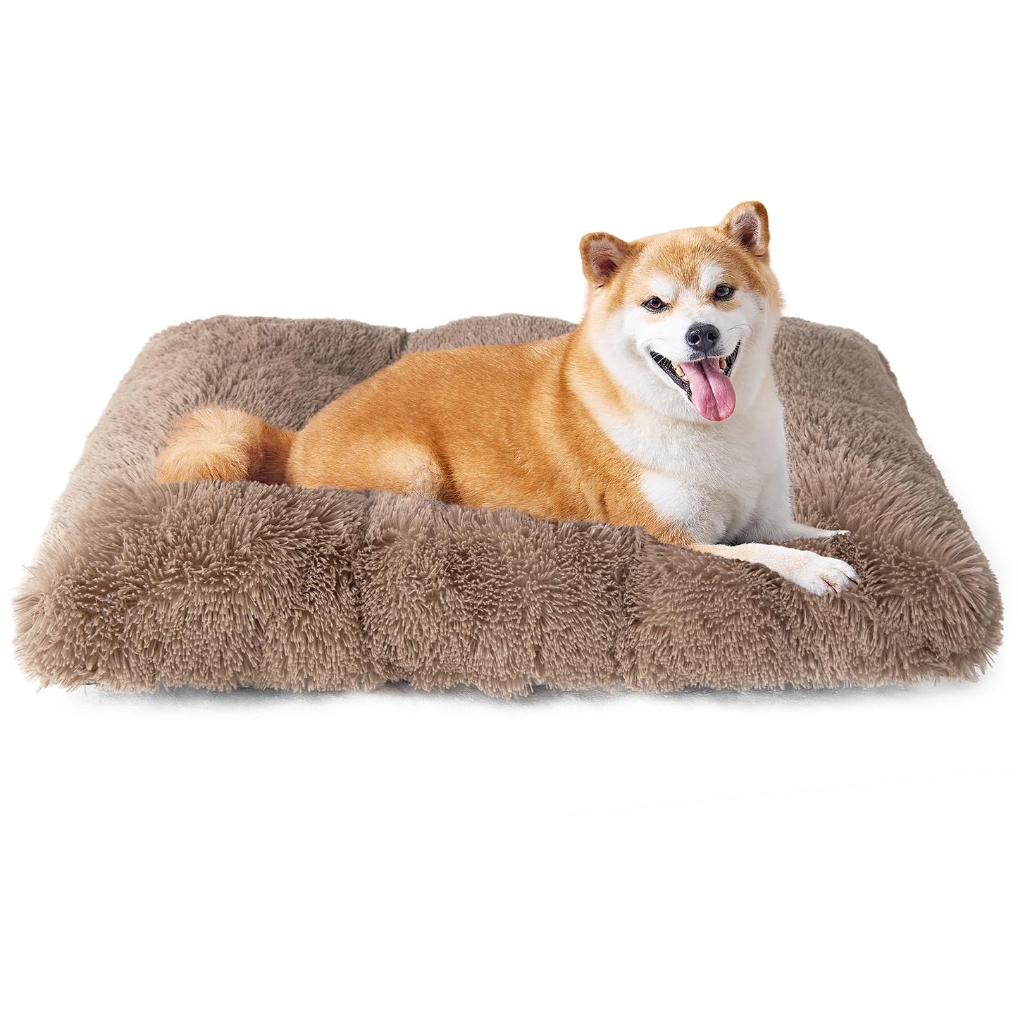 EHEYCIGA Fluffy Dog Crate Bed for Extra Large Dogs, Plush Faux Fur Pad, Calming Anti Anxiety XL Bed for Crate, Washable Soft Warm Dog Mat with Non-Slip Bottom, Grey