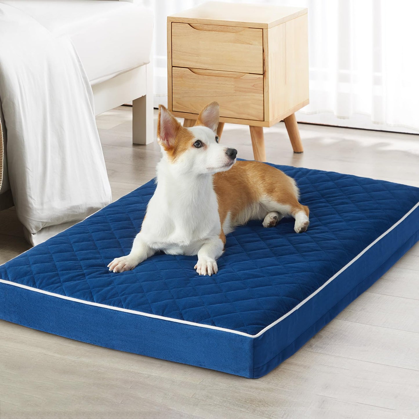 WNPETHOME Orthopedic Waterproof Extra Large Dogs Bed with Removable Washable Cover, Multi-Needle Quilting XL Crate Bed for Large Sized Dog, Light Grey