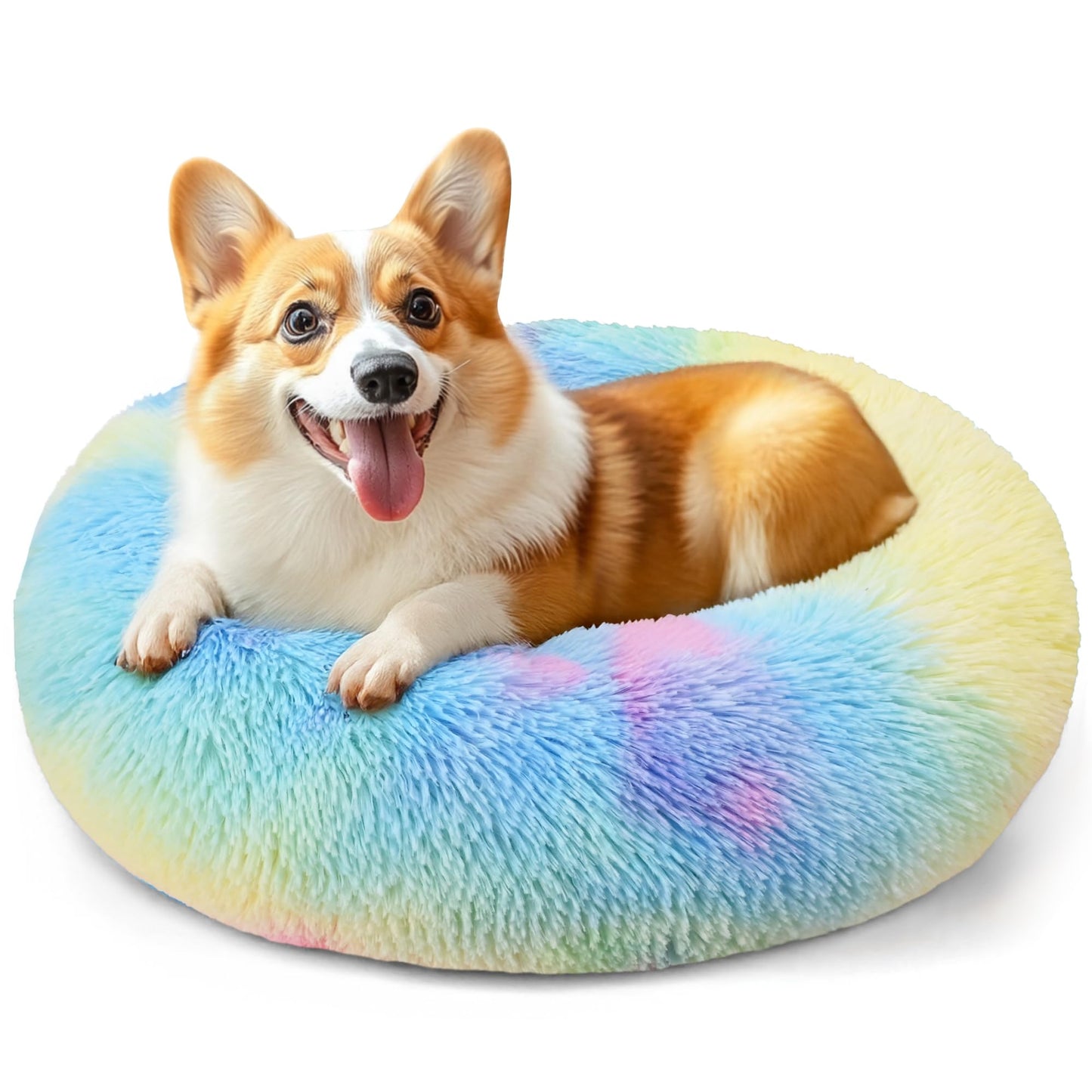 Hoewina Dog & Cat Bed for Indoor Cats, 20in Calming Donut Bed for Puppy and Kitten, Washable Round Fluffy Pet Bed for Small Medium Dogs and Cats (Light Grey)