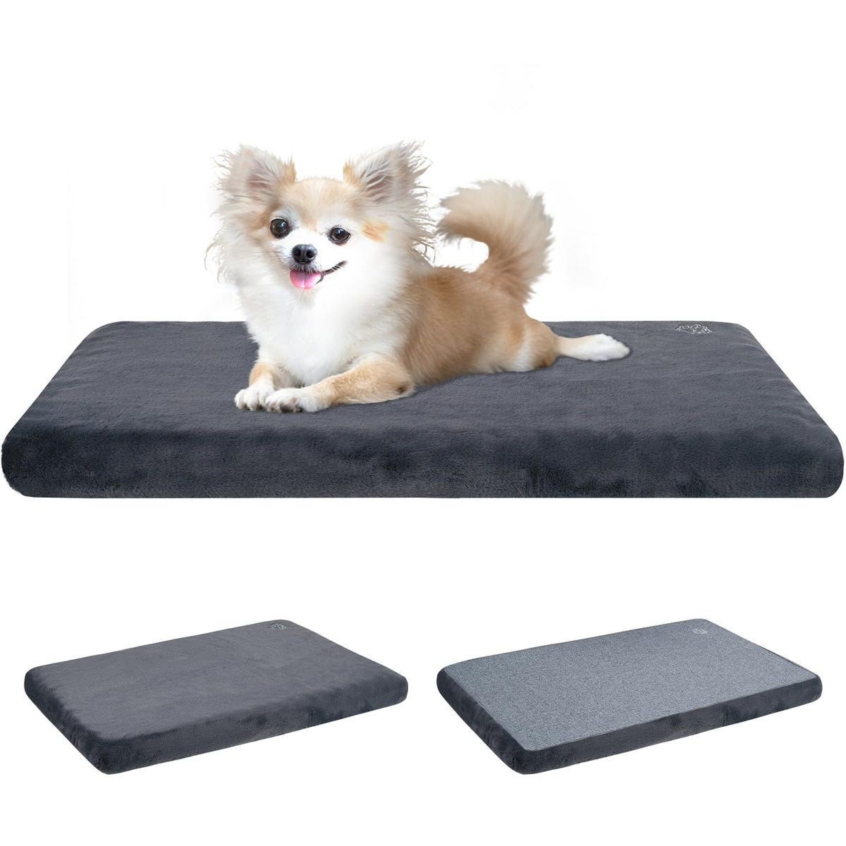 EMPSIGN Stylish Dog Bed Mat Dog Crate Pad Mattress Reversible (Cool & Warm), Water Proof Linings, Removable Machine Washable Cover, Firm Support Pet Crate Bed for Small to XX-Large Dogs, Grey