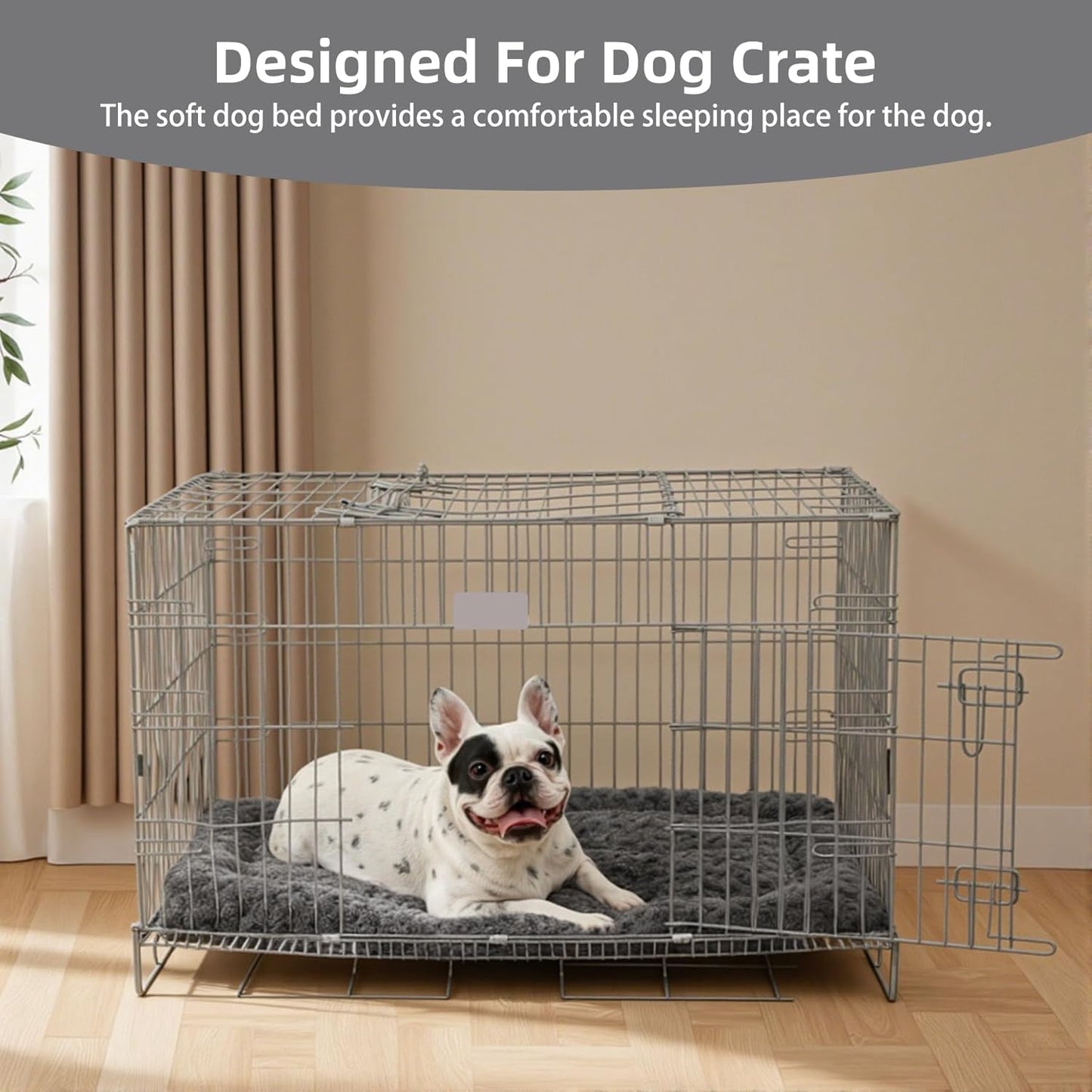 Washable Dog Bed Mat Ultra Soft Dog Crate Pad Comfy Fluffy Pet Kennel Beds Sleeping Mattress for Large Jumbo Medium Small Dogs Grey