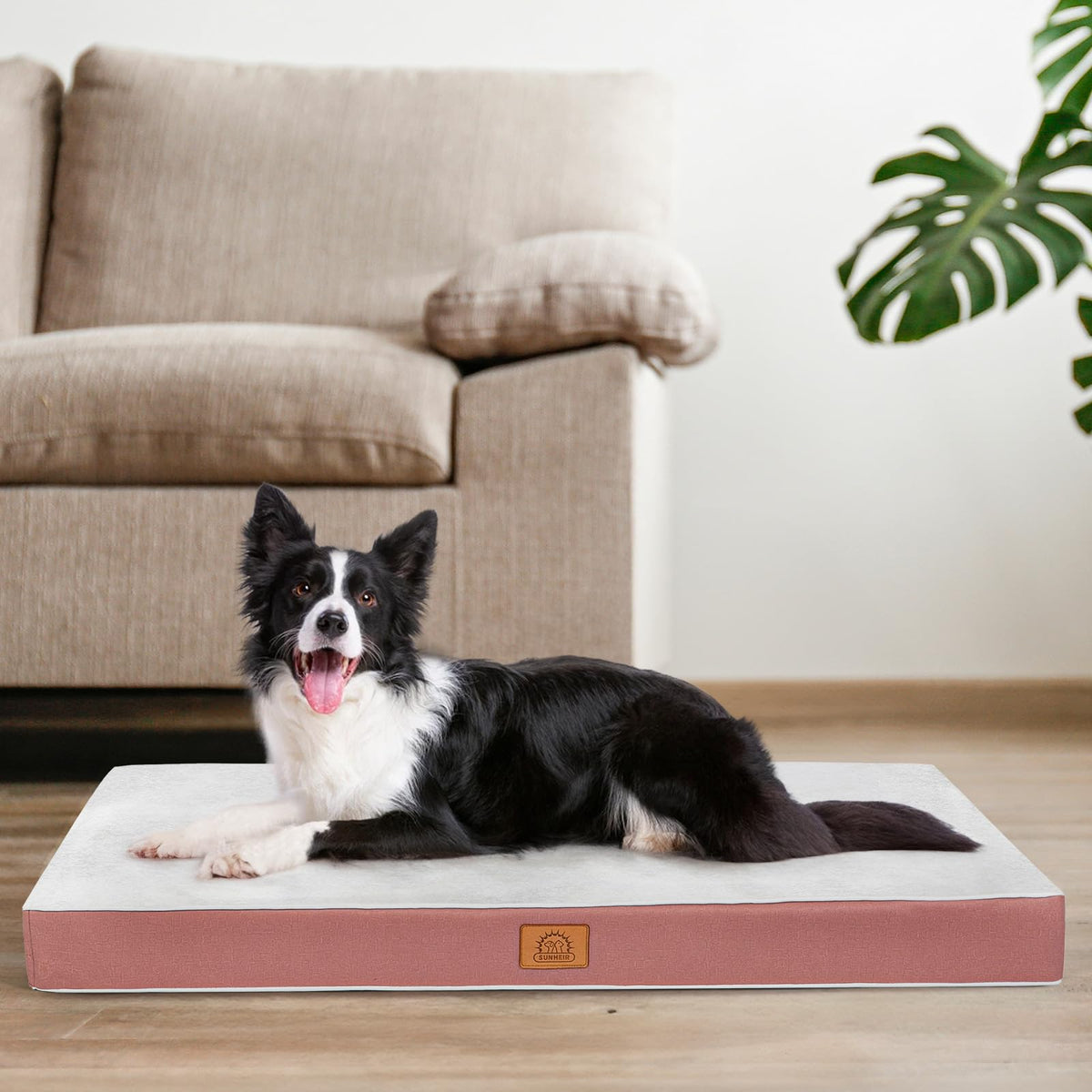 Sunheir Orthopedic Dog Bed for Large Dogs - Big Waterproof Dog Crate Bed with Removable Washable Cover, Egg Crate Foam Support, Anti-Slip Bottom, Deluxe Plush Pet Bed Mat (Grey)