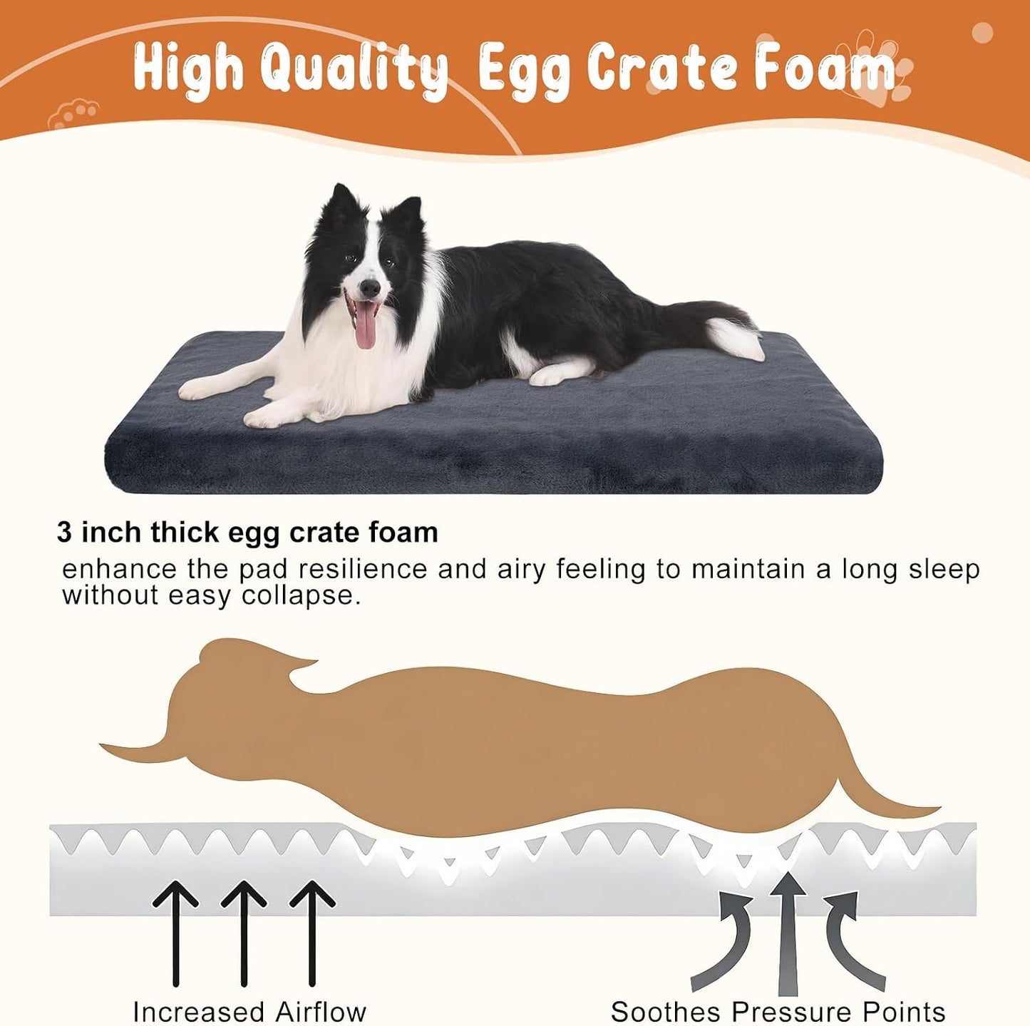 EMPSIGN Stylish Dog Bed Mat Dog Crate Pad Mattress Reversible (Cool & Warm), Water Proof Linings, Removable Machine Washable Cover, Firm Support Pet Crate Bed for Small to XX-Large Dogs, Grey