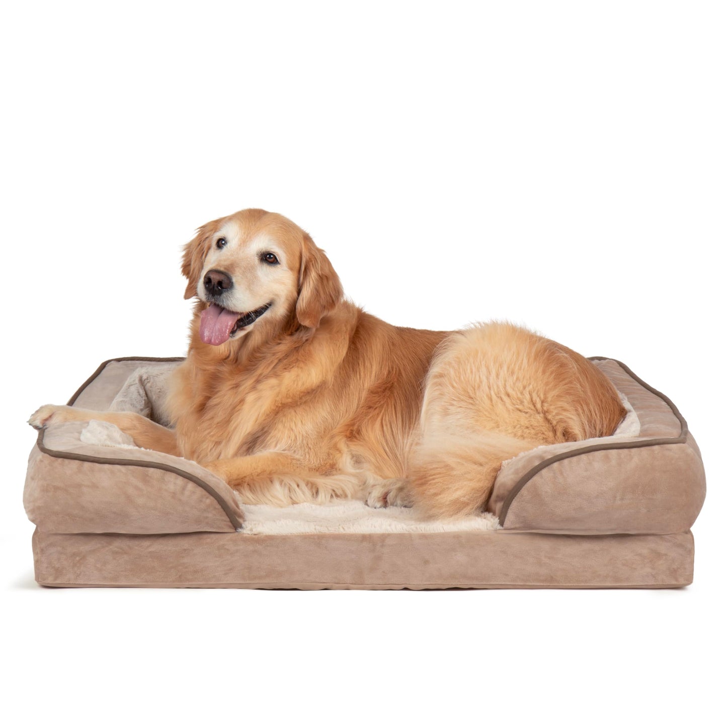 FurHaven Cooling Gel Dog Bed for Large Dogs, Perfect Comfort Sofa Bed, Cool Gel-Top Foam & Solid Orthopedic Foam Base for Joint Support, Removable Washable Cover, Jumbo XL, Plush & Velvet, Brownstone