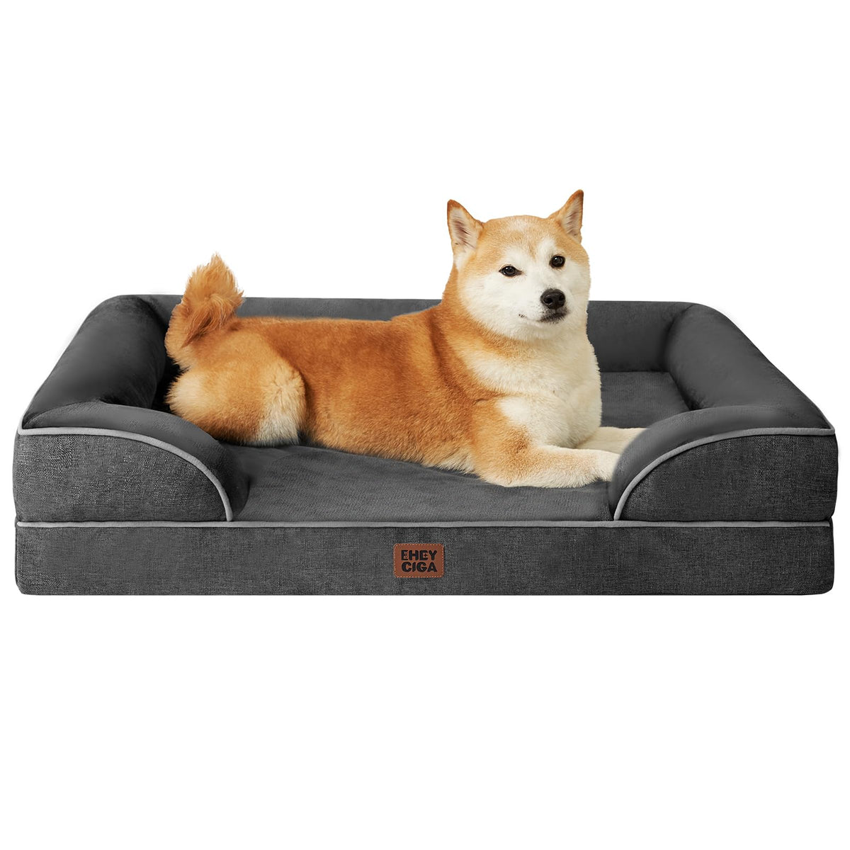 EHEYCIGA Orthopedic Dog Beds for Extra Large Dogs 44x32Inch, Waterproof Memory Foam XL Pet Bed with Sides, Non-Slip and Egg-Crate Foam Big Dog Couch Bed with Washable Removable Cover, Grey