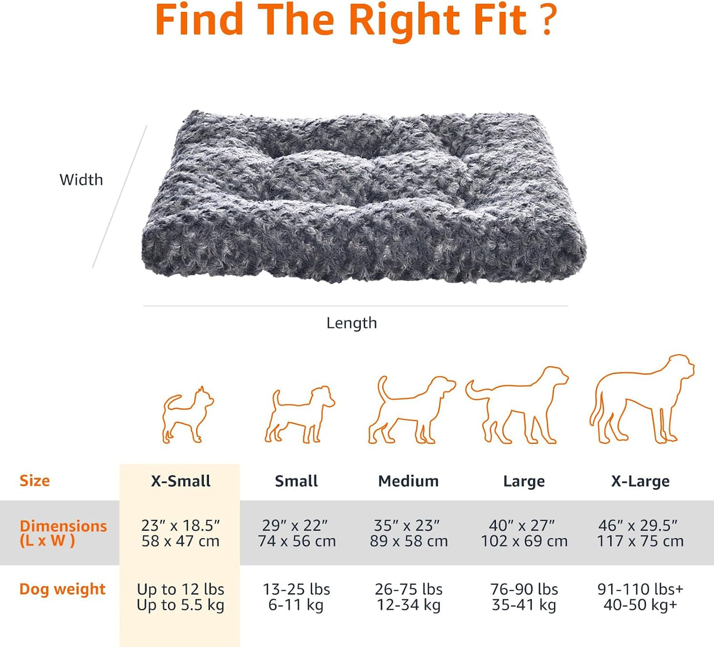 Amazon Basics Washable Cat and Dog Bed and Crate Pad, Indoor, Easy to Clean, 23" x 18" x 2.5", Gray