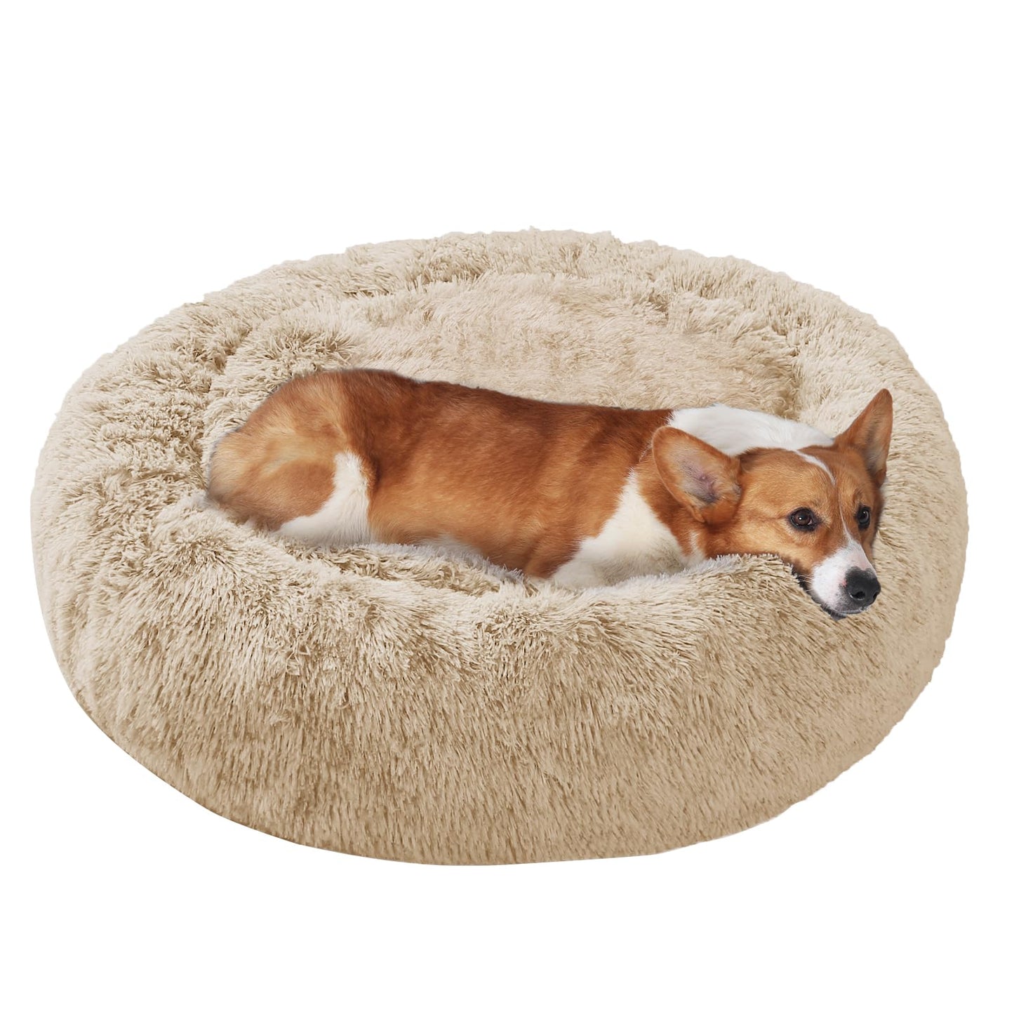 JOLLYVOGUE Small Dog Bed, Calming Soft Anti-Anxiety Donut Cat Bed, Washable Round Fluffy Cushion for Small and Medium Pets (20")