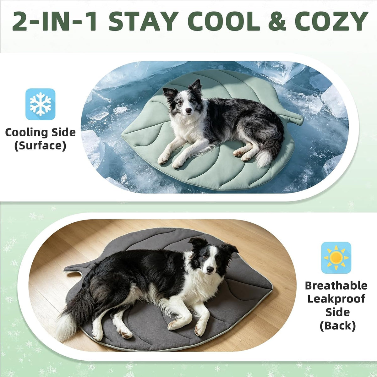PUPTECK Dog Cooling Mat, 37”x33” Reversible Pet Self-Cooling Bed for Dogs, Thick & Soft Pet Cool Blanket Crate Kennel Pad, for Summer Indoor Outdoor, Green L