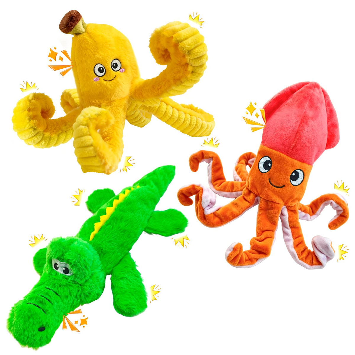 WOWBALA Dog Squeaky Toys Stretchable Crocodile for Interactive Tug of War | 24-31in Plush Chew Toy with Squeaker & Crinkle Paper, Pineapple Cotton, Ideal for Puppy Small Medium Dogs Indoor Outdoor Play