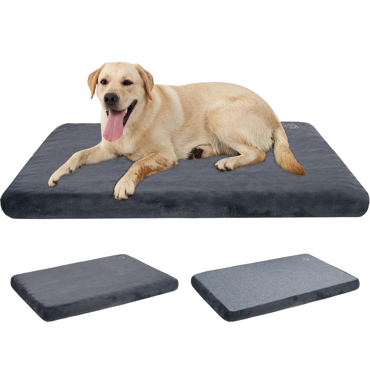 EMPSIGN Stylish Dog Bed Mat Dog Crate Pad Mattress Reversible (Cool & Warm), Water Proof Linings, Removable Machine Washable Cover, Firm Support Pet Crate Bed for Small to XX-Large Dogs, Grey