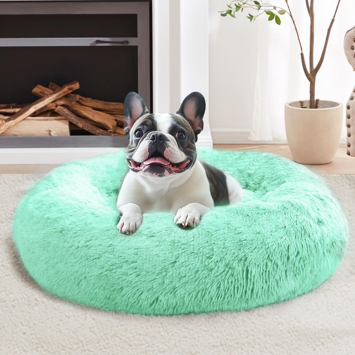 JOLLYVOGUE Small Dog Bed, Calming Dog Beds for Small Dogs & Indoor Cats - 20 Inches Donut Washable Cat Bed for Kittens & Puppies, Round Fluffy Plush Faux Fur Pet Beds(Smoke Grey)