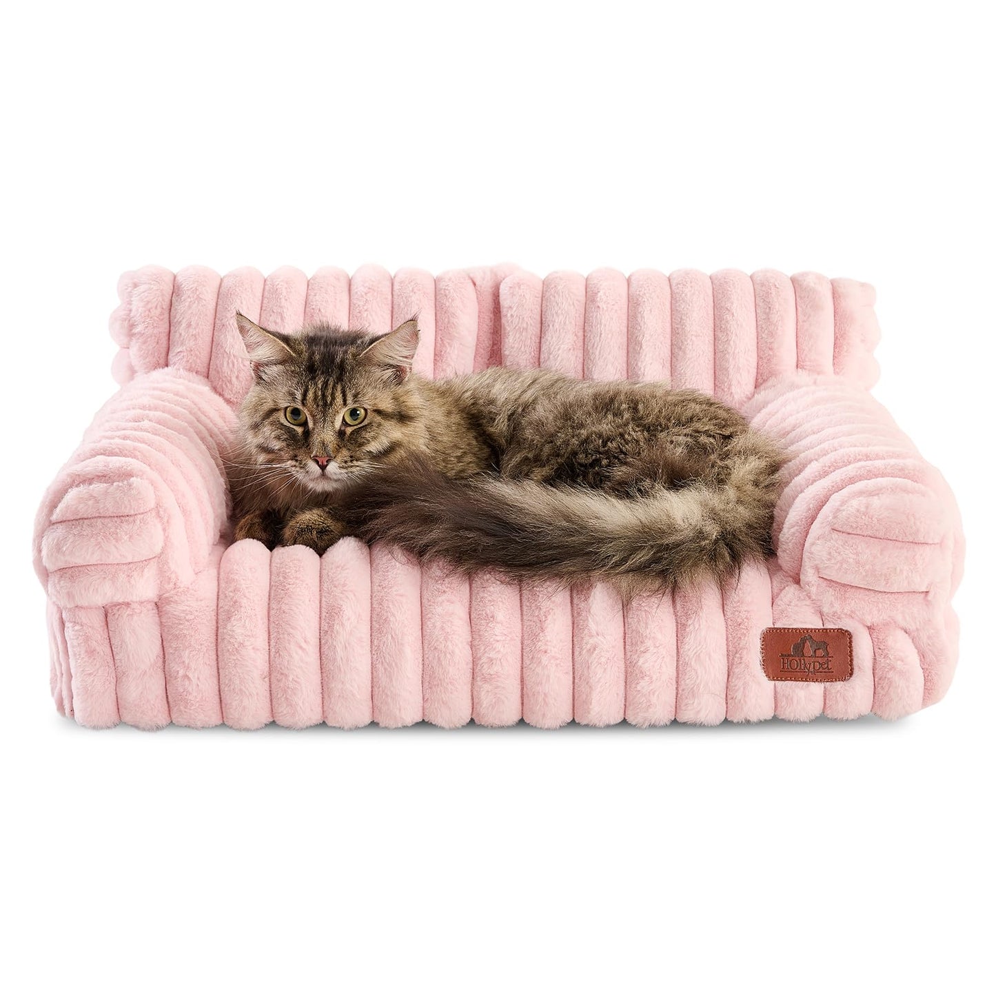 Hollypet Fluffy Dog Cat Bed Pet Couch Beds Plush Soft Warming Washable Puppy Bed for Small Medium Dogs and Large Cats, White, 24" L x 18" W x 10" Th