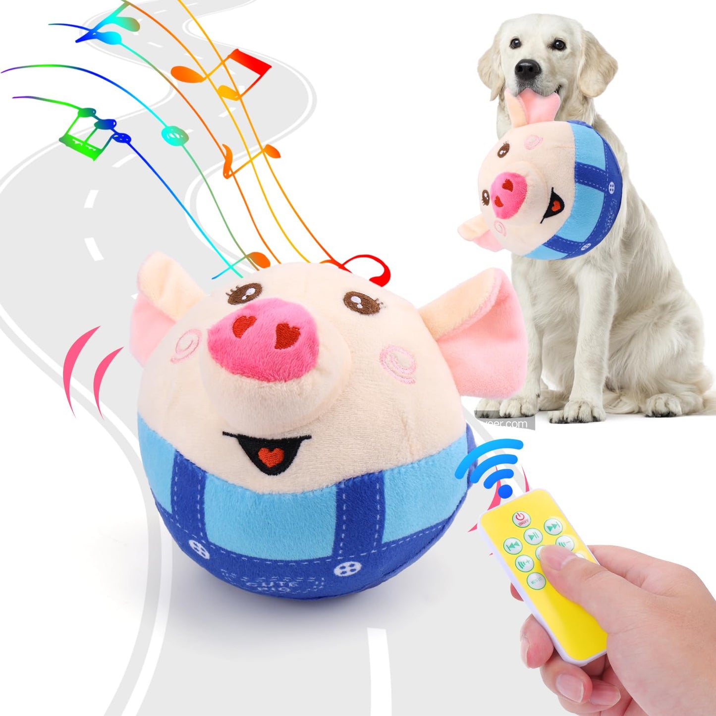 BABORUI Interactive Dog Toys Pig, Jumping Squeaky Dog Toys with Recording and Music Modes, Rechargeable Moving Dog Chew Toys for Small/Medium/Large Dogs to Keep Them Busy(Blue Pig)