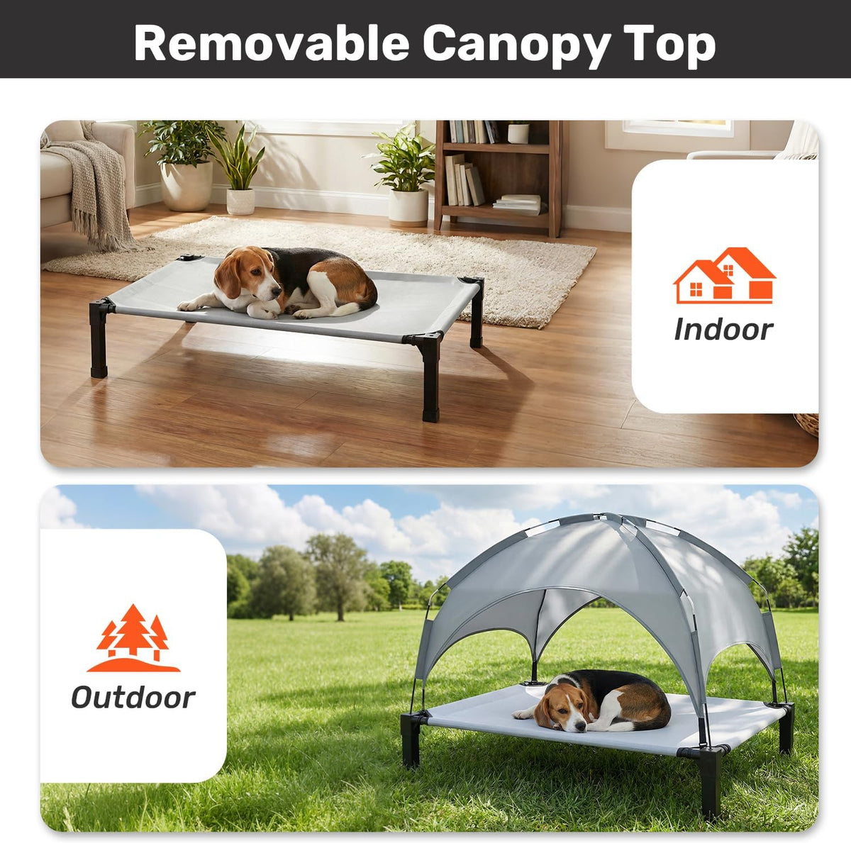 Heeyoo Elevated Dog Bed with Removable Canopy, Portable Dog Cot with Sun Protection Shade Tent, Raised Pet Cooling Cot Bed for Dogs, 42in