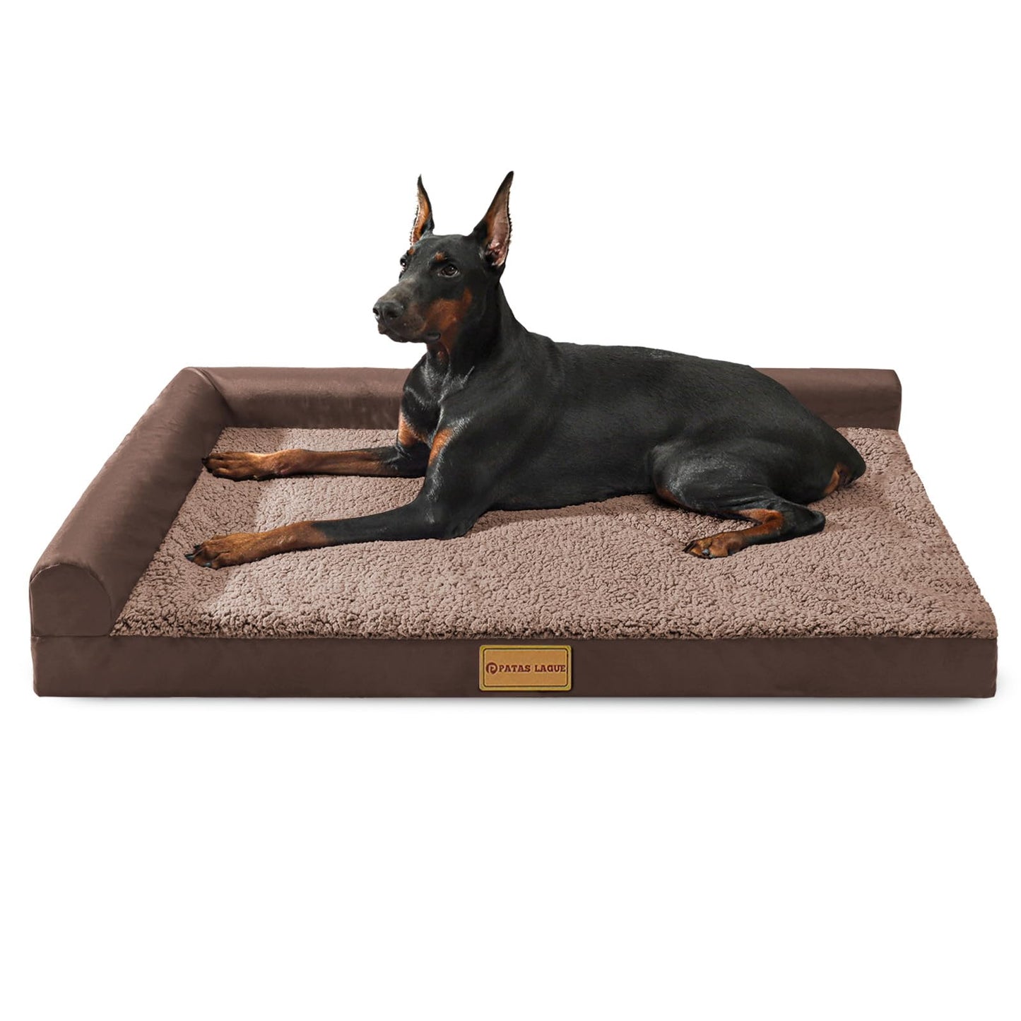 Patas Lague Orthopedic Dog Bed Large Sized Dog 36''X24'', Waterproof L Bolster Medium Pet Sofa Beds with Removable Washable Cover, Soft Pet Couch Crate Mat with Nonskid Bottom, Black