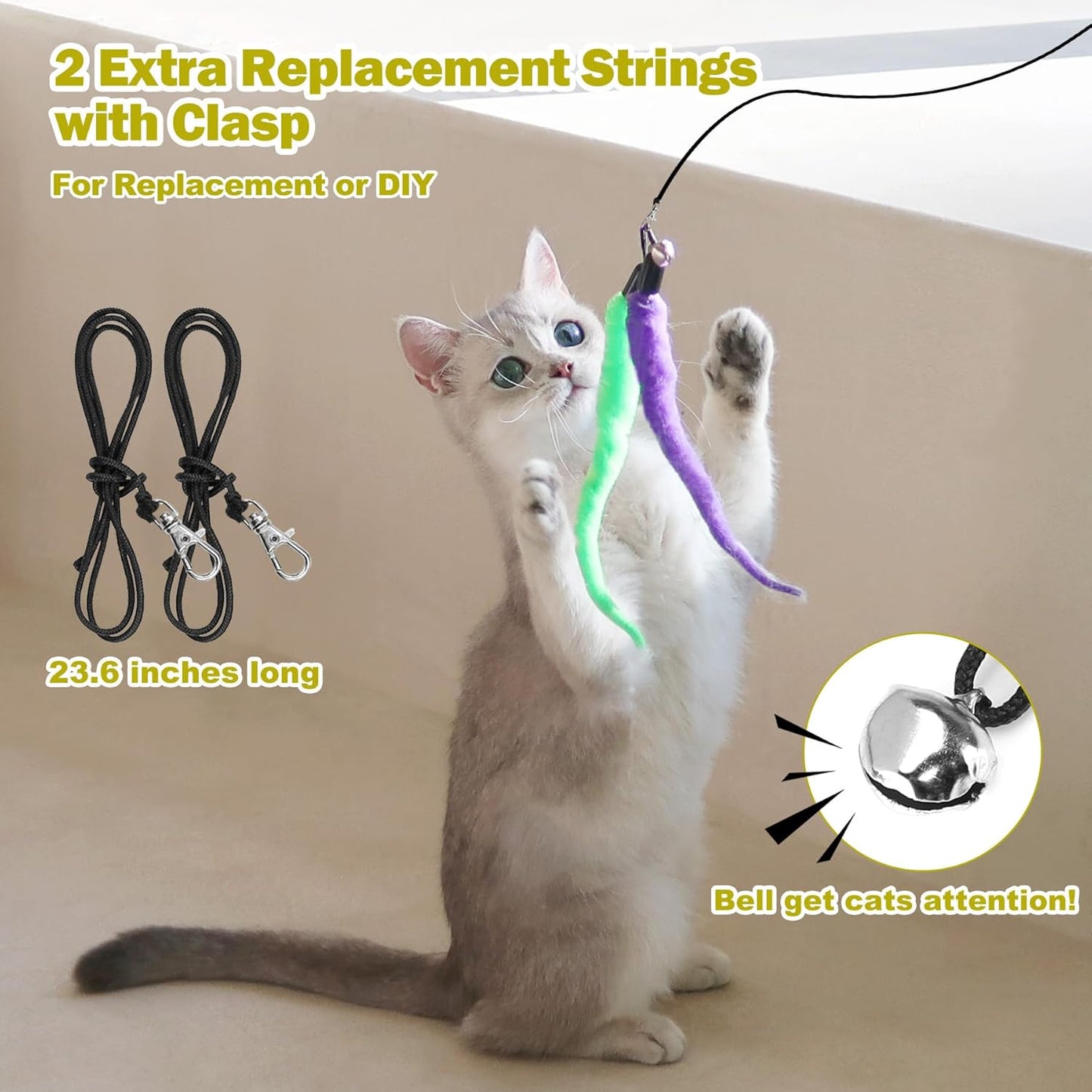 MeoHui Cat Toys for Indoor Cats, Interactive Cat Toy 2PCS Retractable Wand Toy and 9PCS Cat Feather Toys Refills, Funny Kitten Toys Cat Fishing Pole Toy for Bored Indoor Cats Chase and Exercise