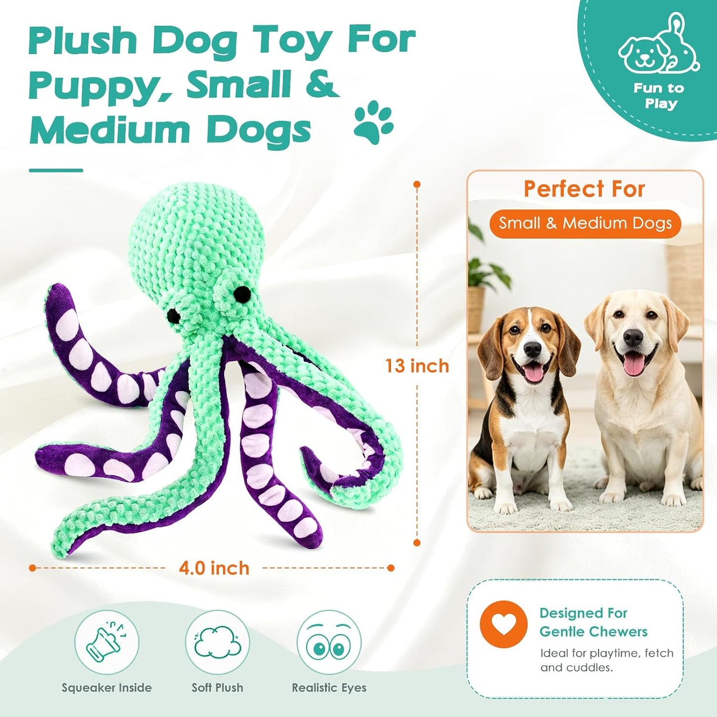 Fuufome Squeaky Plush Dog Toys, Soft Fabric Toys for Puppy, Small and Medium Dogs, Interactive Daily Companionship Training Reward Birthday Gift