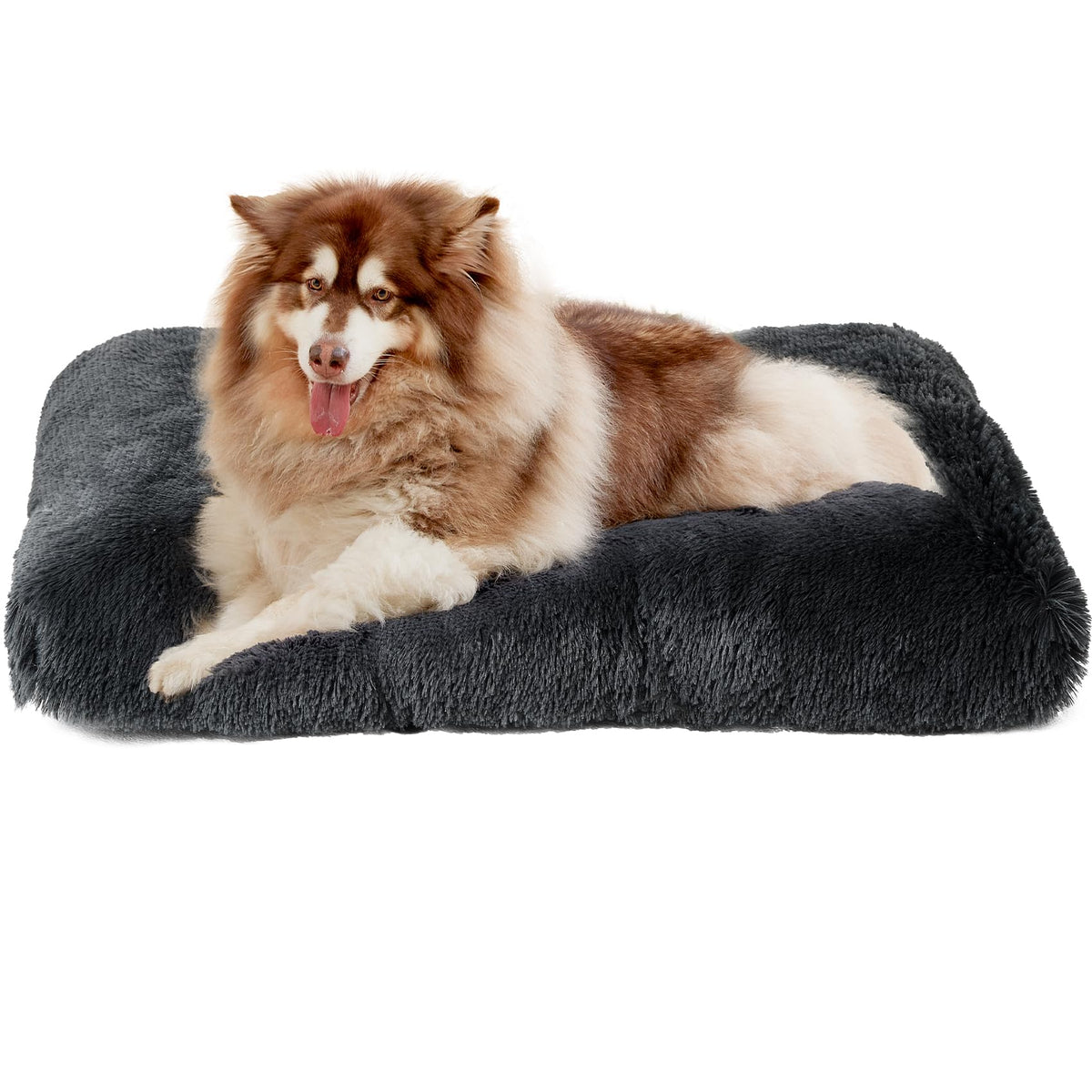 EHEYCIGA Fluffy Dog Crate Bed for Extra Large Dogs, Plush Faux Fur Pad, Calming Anti Anxiety XL Bed for Crate, Washable Soft Warm Dog Mat with Non-Slip Bottom, Grey