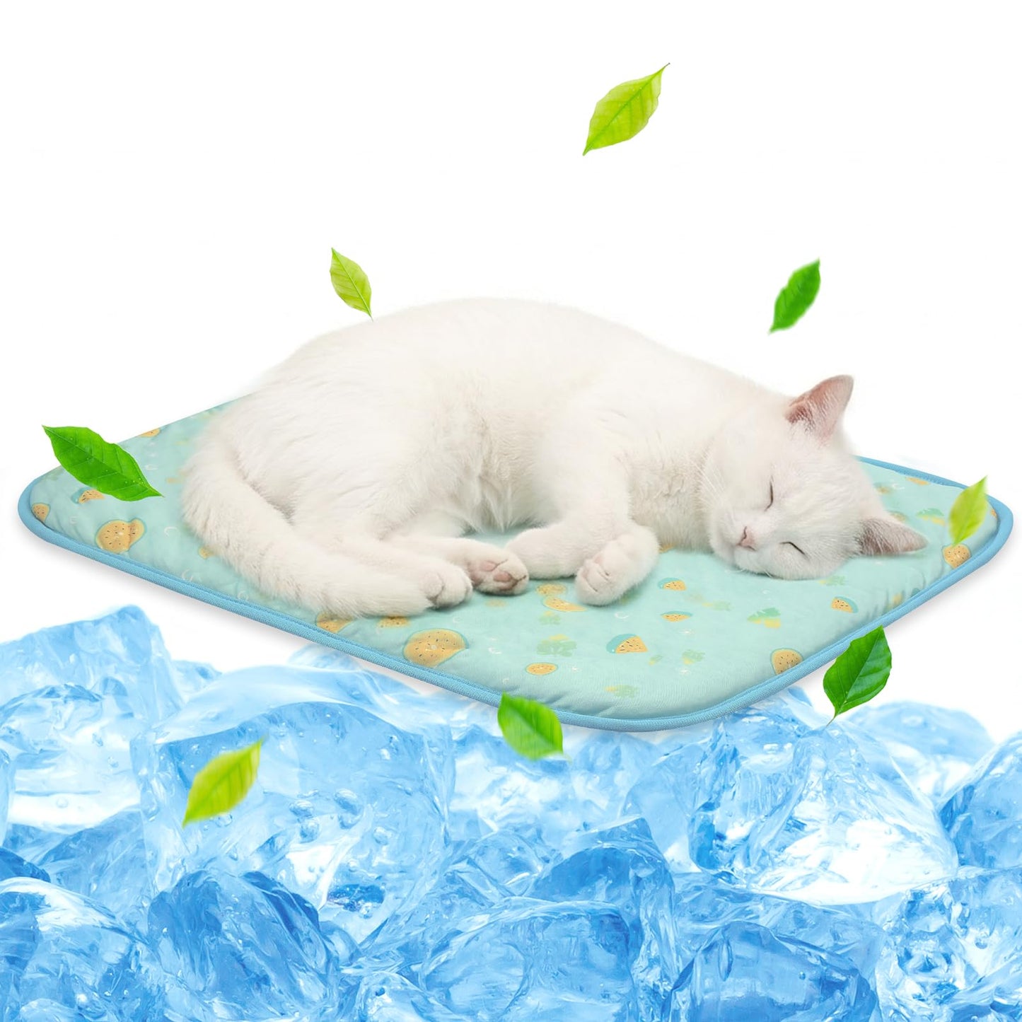 NWK Pet Cooling Mat -Q-Max>0.345 Ice Silk Cooling Mat for Dogs & Cats Portable & Washable Pet Cooling Blanket, Car Seats, Beds for Summer (Green Leaf, 20'' X 16'' X 0.3'')