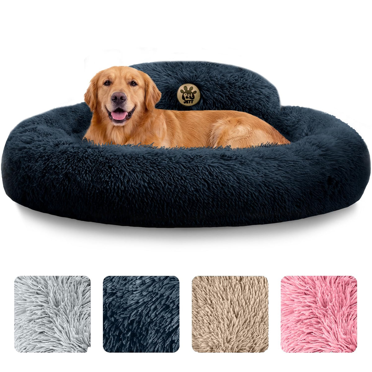 PetJett Calming Dog Bed Medium Size Dog - 30'' Donut Bed, Washable Dog Bed, Anti-Slip & Super Soft Fluffy Plush Round Dog Bed, Anti-Anxiety Premium Comfort Pet Bed, Fits Dogs Upto 45 lbs - Dark Grey