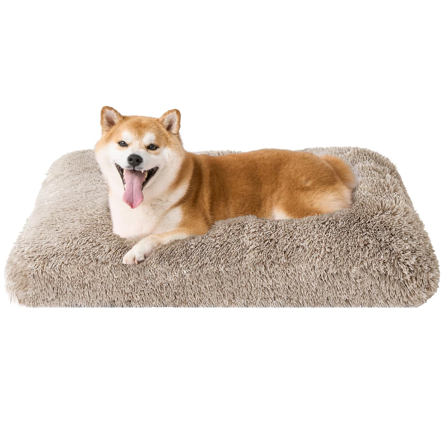 EHEYCIGA Fluffy Dog Crate Bed for Extra Large Dogs, Plush Faux Fur Pad, Calming Anti Anxiety XL Bed for Crate, Washable Soft Warm Dog Mat with Non-Slip Bottom, Grey