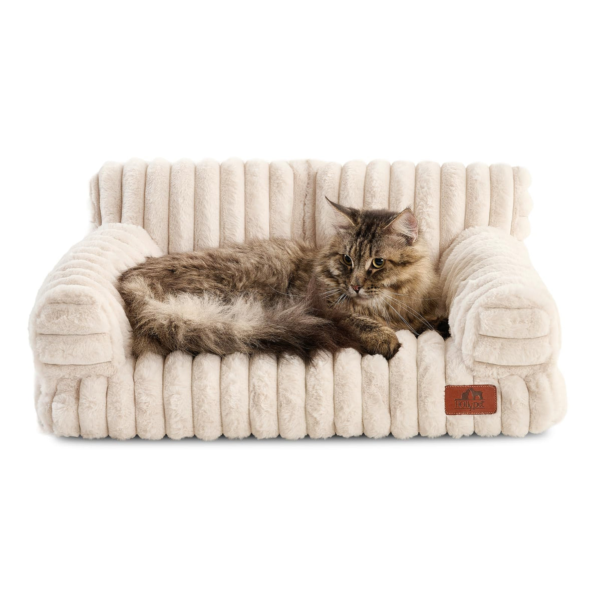 Hollypet Fluffy Dog Cat Bed Pet Couch Beds Plush Soft Warming Washable Puppy Bed for Small Medium Dogs and Large Cats, White, 24" L x 18" W x 10" Th