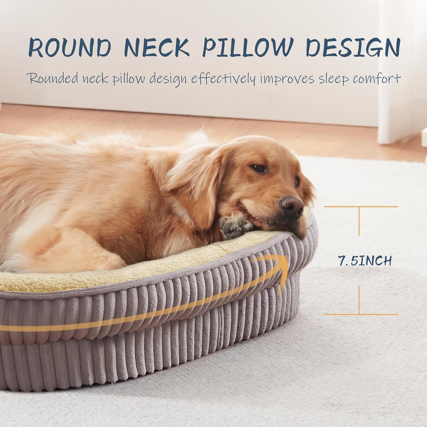 Orthopedic Dog Bed for Medium Dogs Breeds, High Density Egg Crate Foam Dog Sofa Beds,Oval Kennel Bed, Pet Couch Bed with Four Sided Bolster, Removable Washable Cover& Non-Slip Bottom
