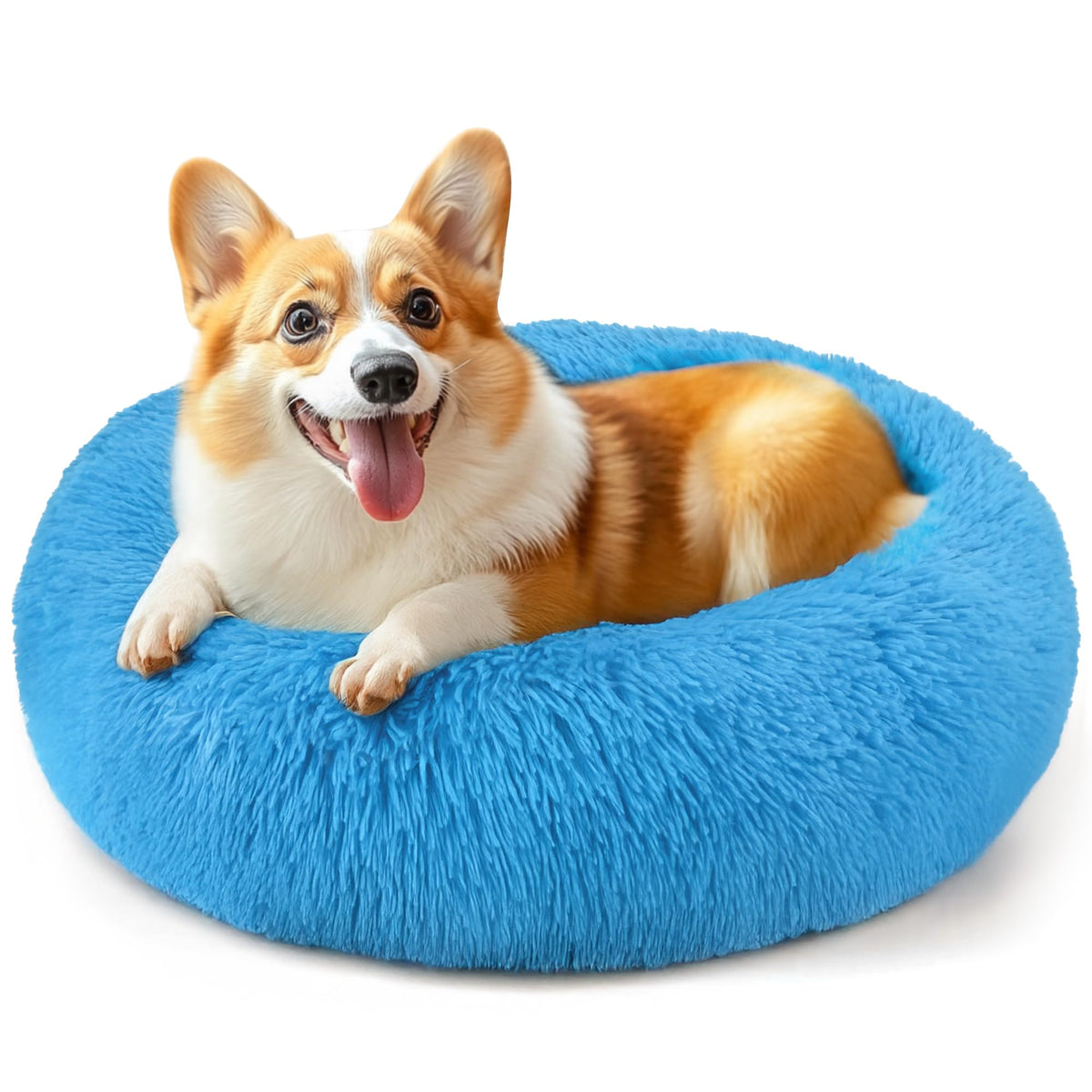 Hoewina Dog & Cat Bed for Indoor Cats, 20in Calming Donut Bed for Puppy and Kitten, Washable Round Fluffy Pet Bed for Small Medium Dogs and Cats (Light Grey)