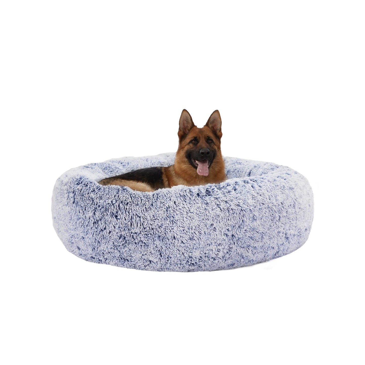 Bedfolks Calming Donut Dog Bed, 36 Inches Round Fluffy for Large Dogs, Anti-Anxiety Plush, Machine Washable (Dark Grey, Large)