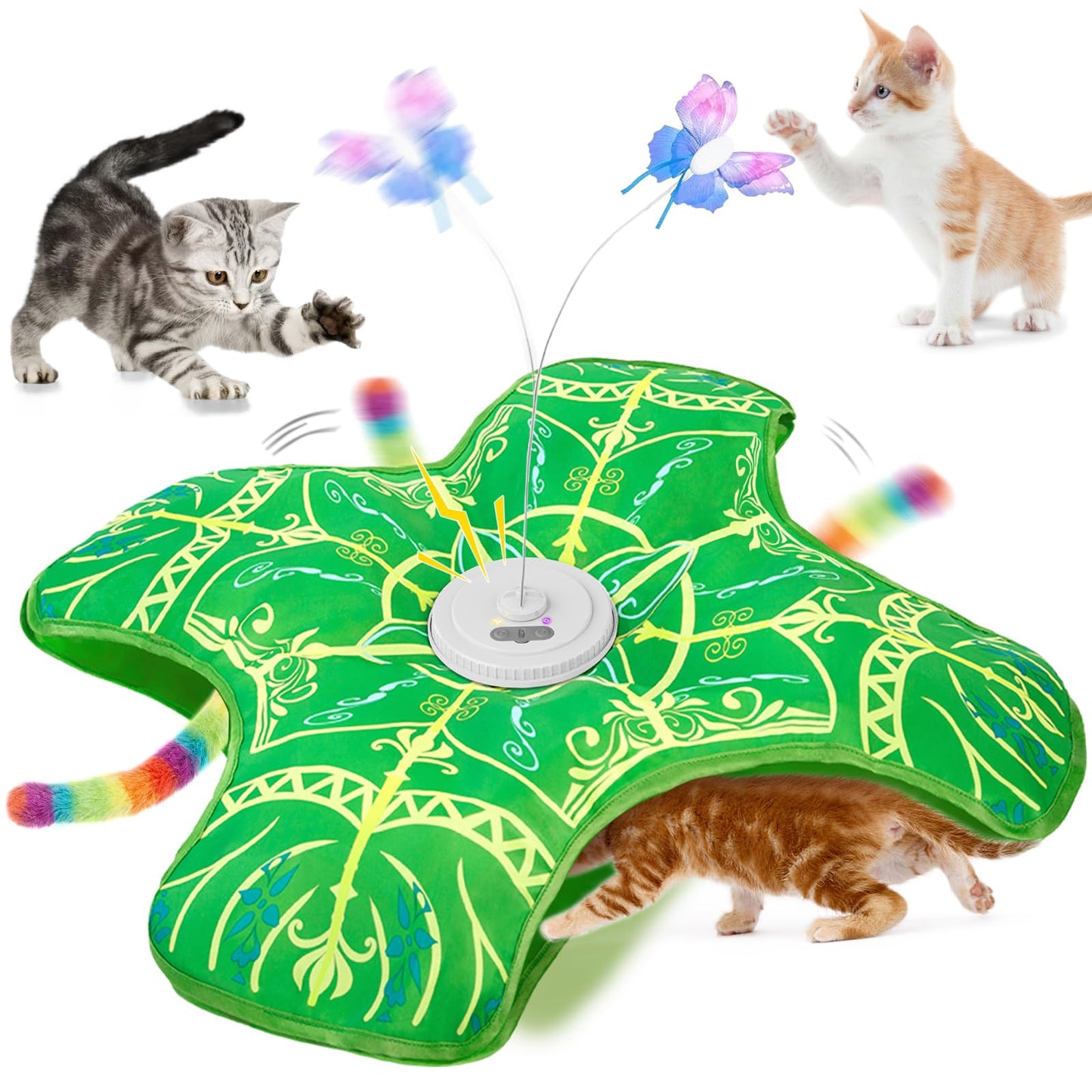 Interactive Cat Toys for Indoor Cats,[Newly Upgraded] Rechargeable Touch Activated Hide and Seek Kitten Toys for Bored Indoor Adult Cats with Fluttering (Blue)