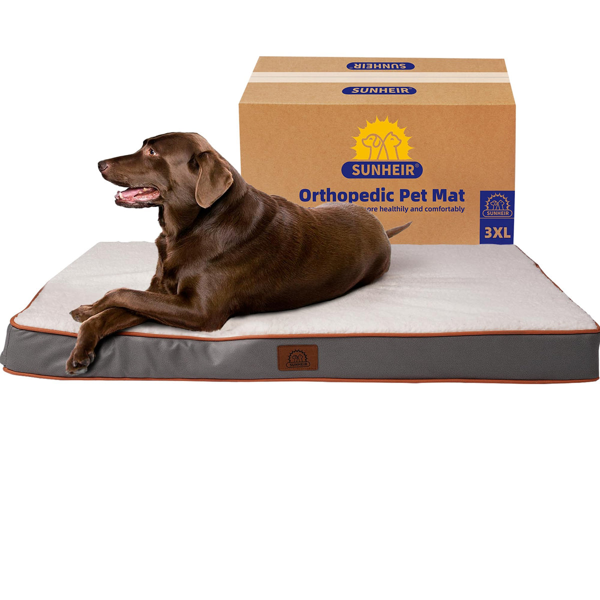 Sunheir Orthopedic Dog Bed for Large Dogs - Big Waterproof Dog Crate Bed with Removable Washable Cover, Egg Crate Foam Support, Anti-Slip Bottom, Deluxe Plush Pet Bed Mat (Grey)