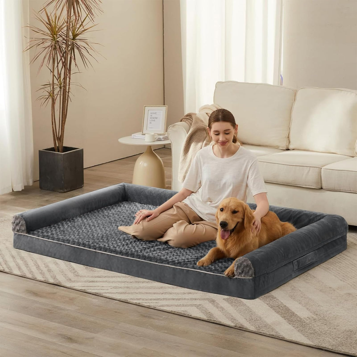 BFPETHOME Orthopedic Washable Dog Beds Large Sized Senior Dog for Comfy Sleeping with Removable Cover, Waterproof Big Soft Pet Couch Bed for Dogs Relax