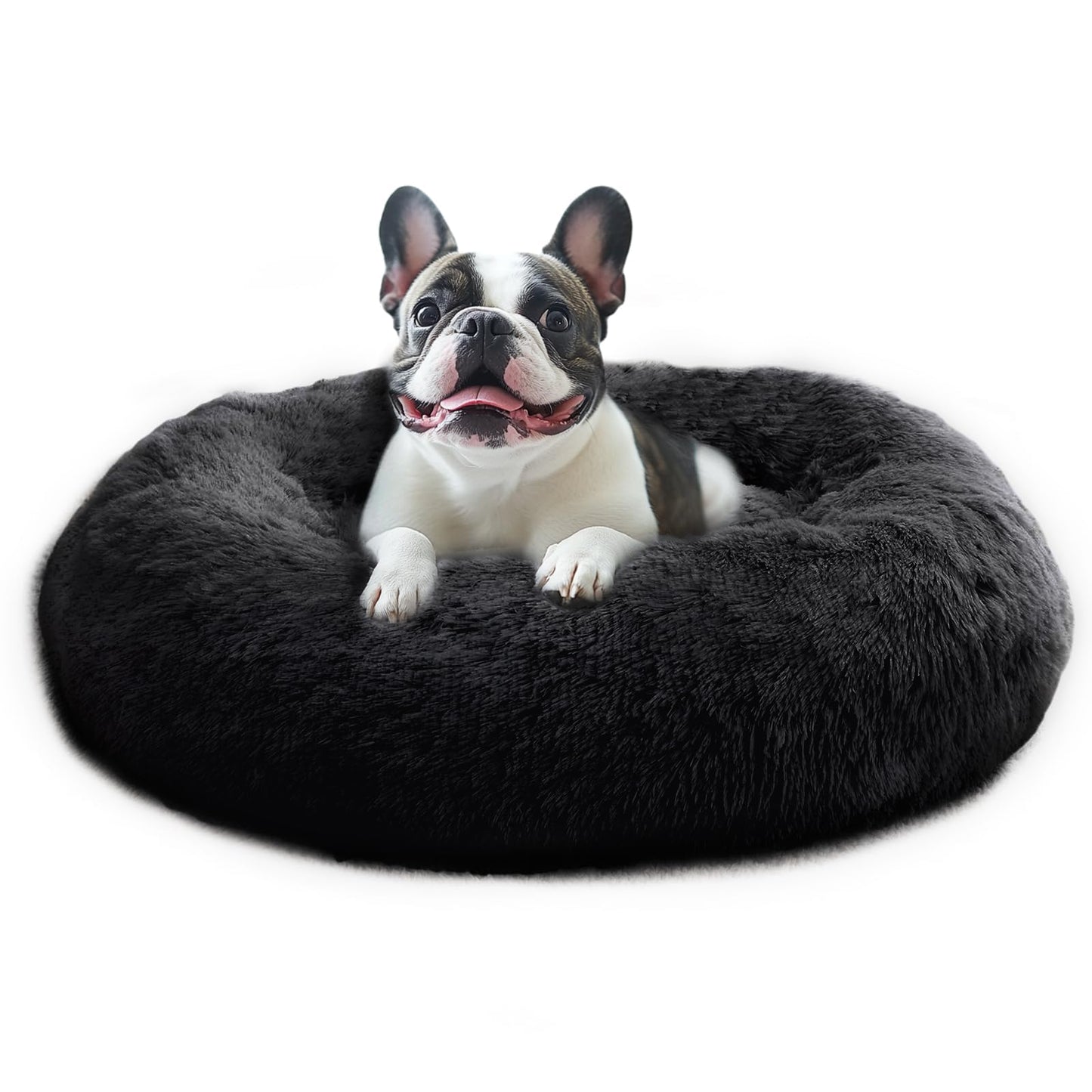 JOLLYVOGUE Small Dog Bed, Calming Dog Beds for Small Dogs & Indoor Cats - 20 Inches Donut Washable Cat Bed for Kittens & Puppies, Round Fluffy Plush Faux Fur Pet Beds(Smoke Grey)