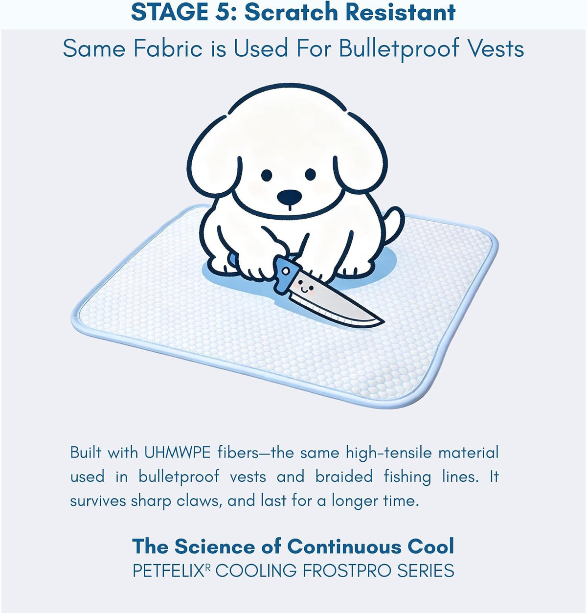 petfelix FrostPro Pet Cooling Mat, Stain & Scratch Resistant QMAX>0.5 for Extra Small Dogs & Small Cats Up to 10 lbs, Self Cooling Mat for Dogs, No Water or Electricity Needed, Blue, Small, 18''*14''