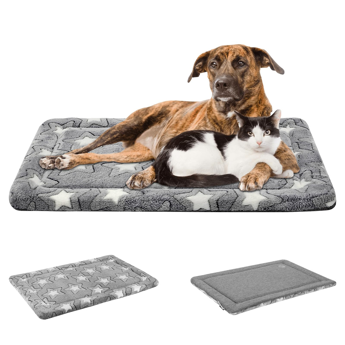 EMPSIGN Dog Crate Pad - Reversible Kennel Mat (Cool & Warm), Machine Washable, Cozy Star Pattern Sleeping Pad for Small Medium Large Dogs, All-Season Pet Bed, Suitable for 30"x20" Dog Crate, Grey