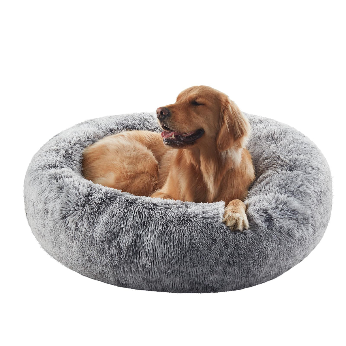 36 inches Donut Dog Bed for Large Dogs - Calming Fluffy Round Pet Bed with Removable & Washable Cover,Fits up to 80 lbs Pets (Dark Grey,Large)