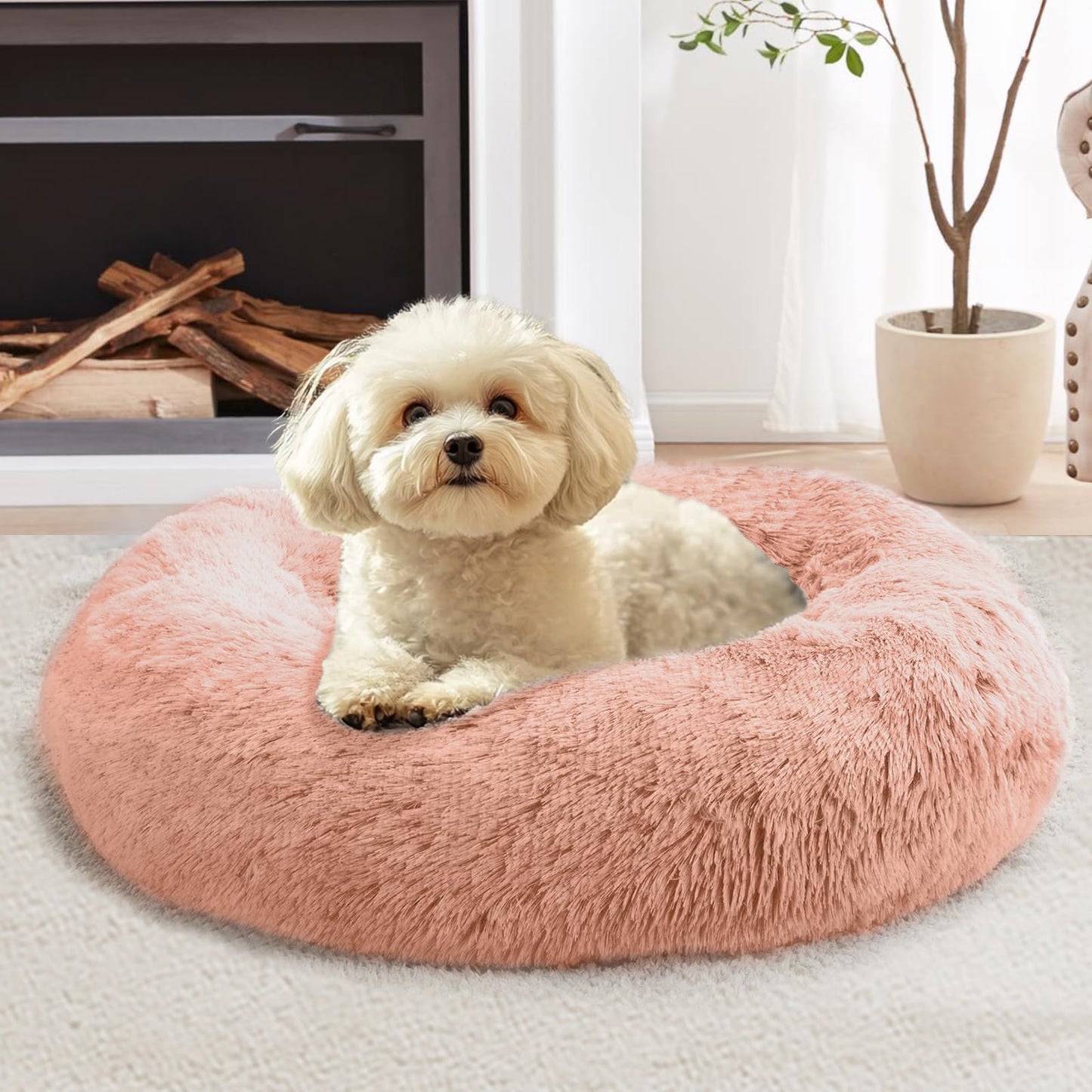 JOLLYVOGUE Small Dog Bed, Calming Dog Beds for Small Dogs & Indoor Cats - 20 Inches Donut Washable Cat Bed for Kittens & Puppies, Round Fluffy Plush Faux Fur Pet Beds(Smoke Grey)