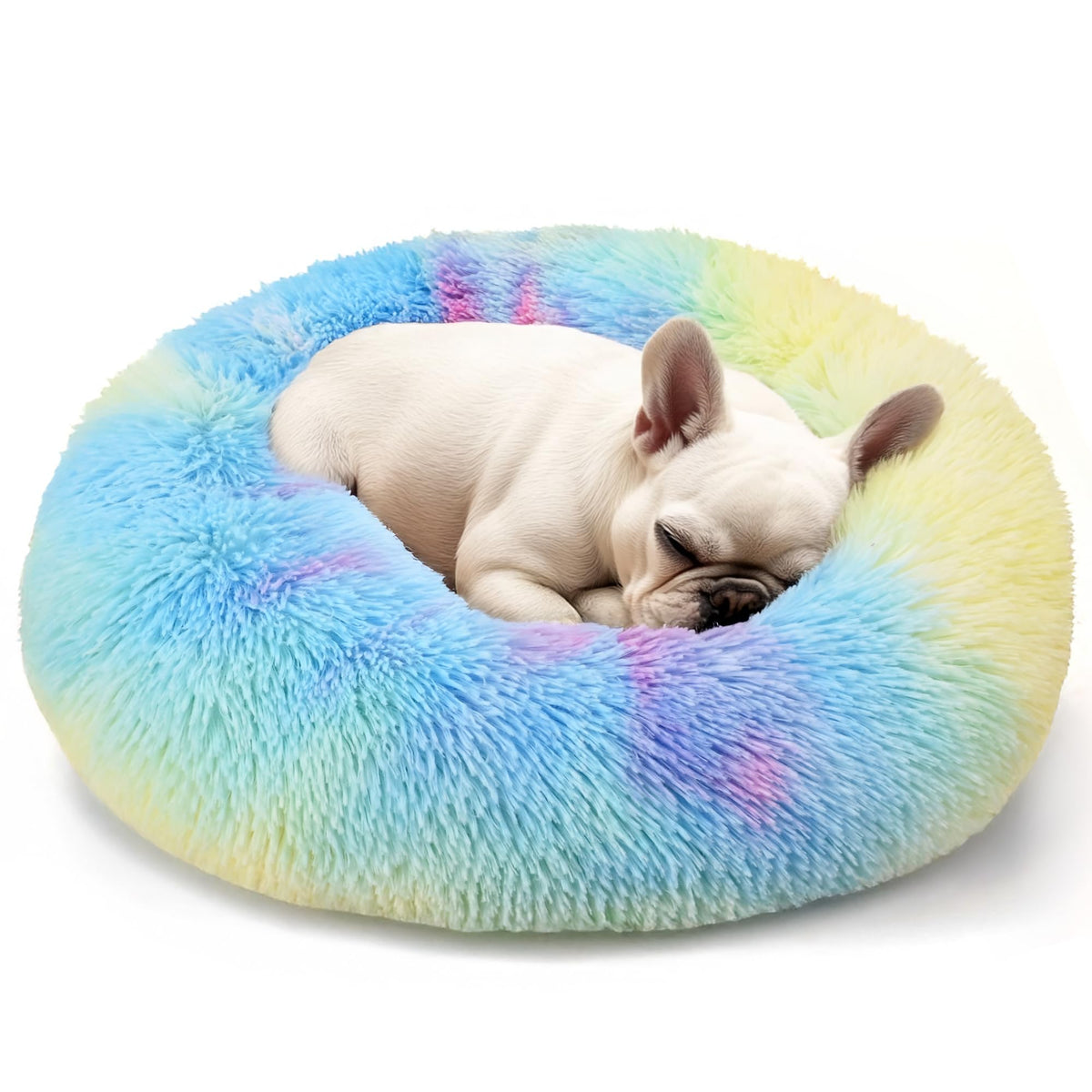 Hoewina Dog & Cat Bed for Indoor Cats, 20in Calming Donut Bed for Puppy and Kitten, Washable Round Fluffy Pet Bed for Small Medium Dogs and Cats (Light Grey)