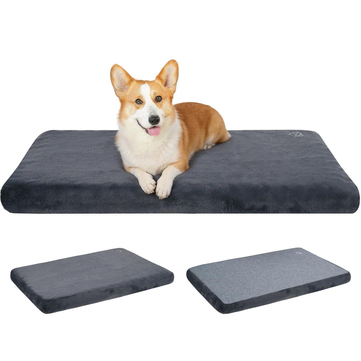 EMPSIGN Stylish Dog Bed Mat Dog Crate Pad Mattress Reversible (Cool & Warm), Water Proof Linings, Removable Machine Washable Cover, Firm Support Pet Crate Bed for Small to XX-Large Dogs, Grey