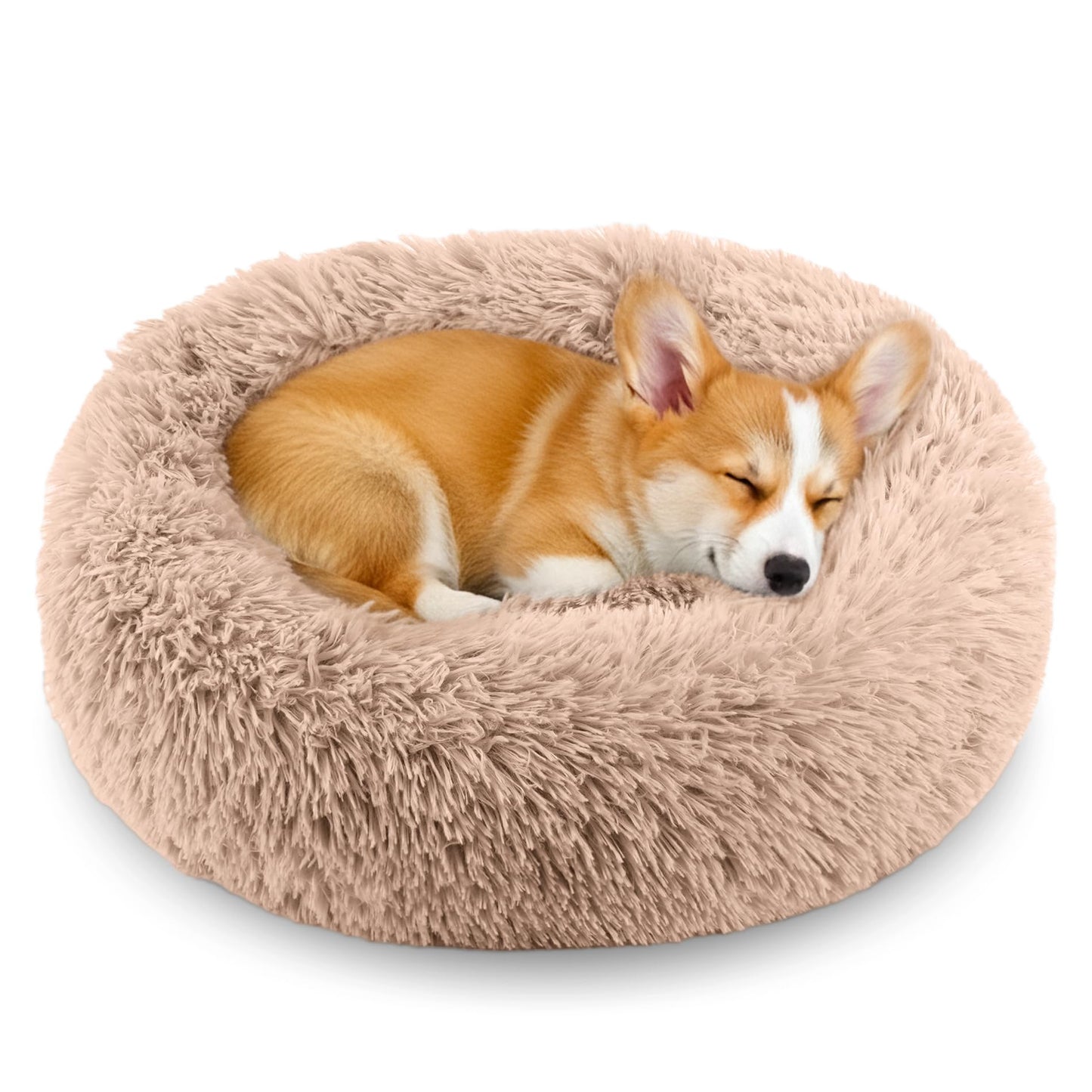 Calming Donut Dog and Cat Bed for Indoor Cats, Anti-Anxiety Round Fluffy Soft Washable Small Pet Bed for Puppy and Kitten, Warming Comfortable Luxury Anti-Slip Waterproof Mute Base 20in Gray