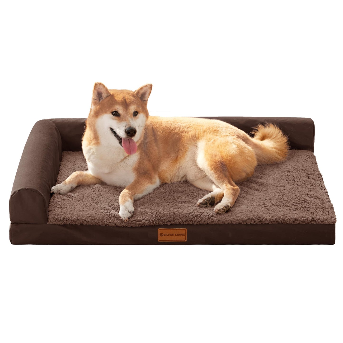 Patas Lague Orthopedic Dog Bed Large Sized Dog 36''X24'', Waterproof L Bolster Medium Pet Sofa Beds with Removable Washable Cover, Soft Pet Couch Crate Mat with Nonskid Bottom, Black