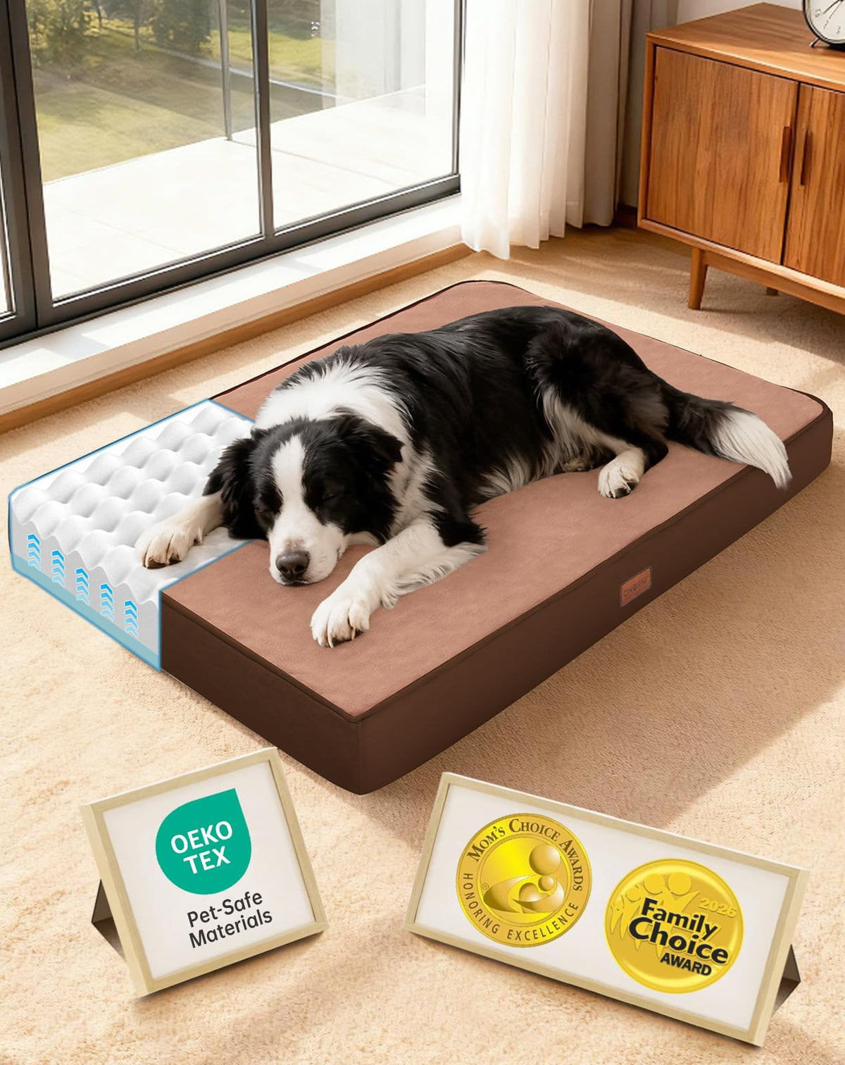 OhGeni Orthopedic Waterproof Dog Bed for Extra Large Dogs, Machine-Washable Removable Cover in Easy-Clean Fabric, Reversible Memory Foam & Easy-Carry Handle, Suitable for Crate, 41 inch (Gray)