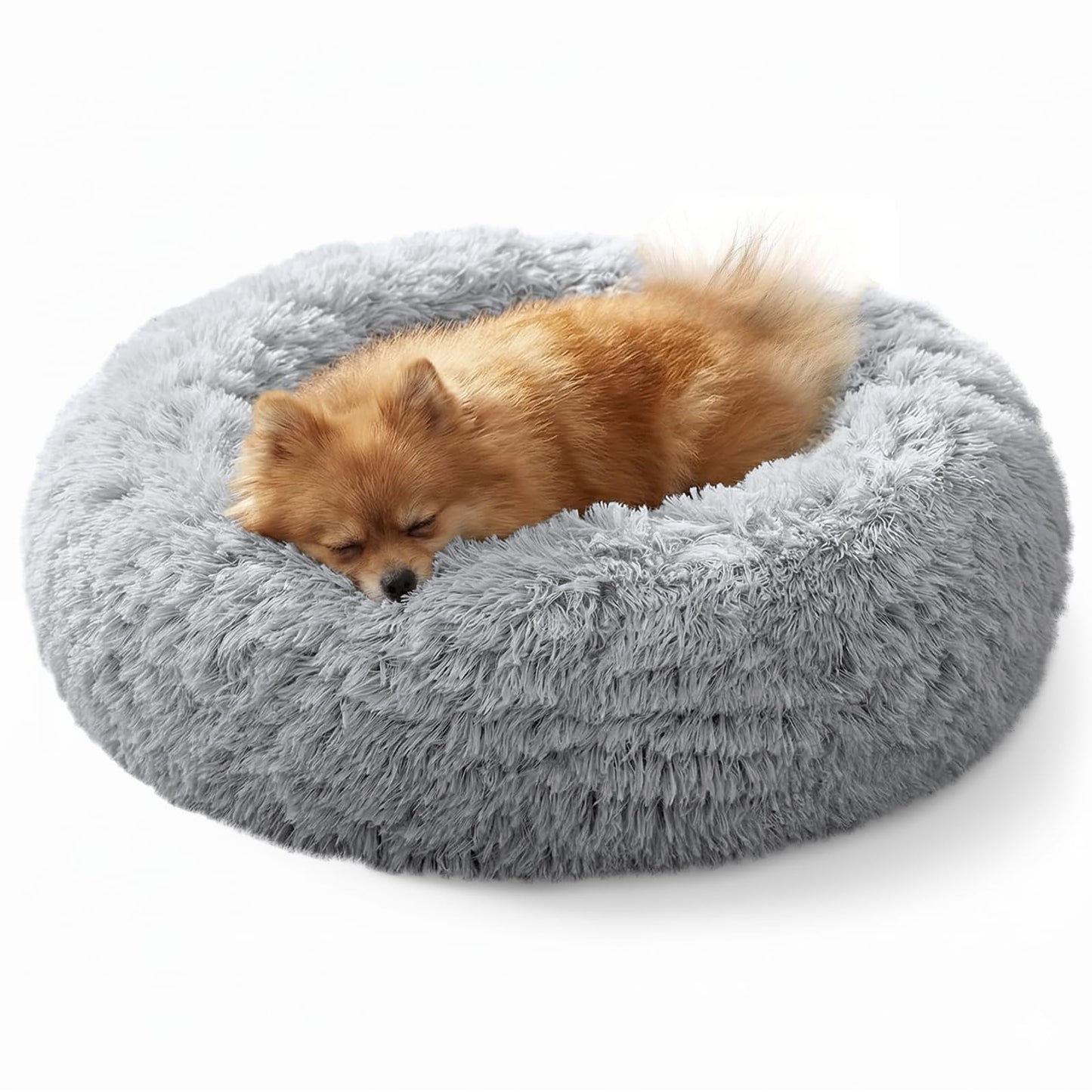 JOLLYVOGUE Small Dog Bed, Calming Dog Beds for Small Dogs & Indoor Cats - 20 Inches Donut Washable Cat Bed for Kittens & Puppies, Round Fluffy Plush Faux Fur Pet Beds(Smoke Grey)