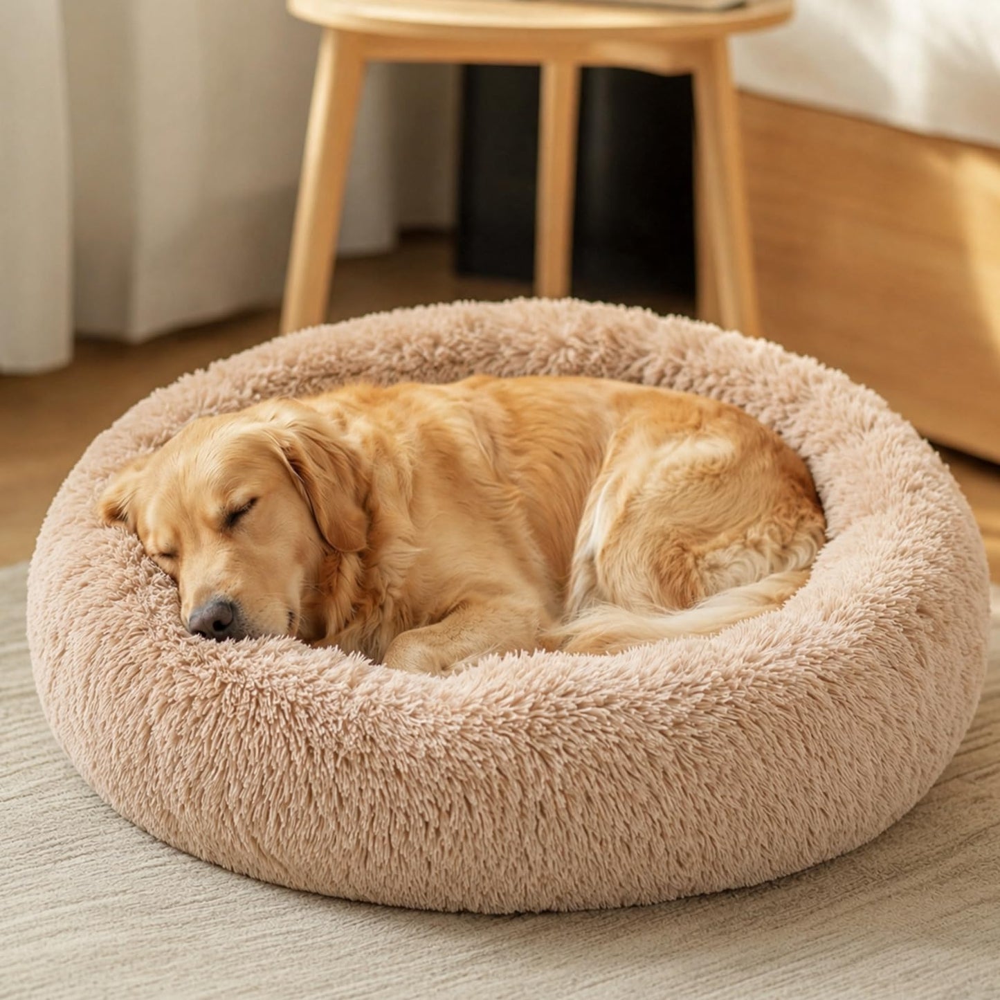 JOLLYVOGUE Small Dog Bed, Calming Dog Beds for Small Dogs & Indoor Cats - 20 Inches Donut Washable Cat Bed for Kittens & Puppies, Round Fluffy Plush Faux Fur Pet Beds(Smoke Grey)