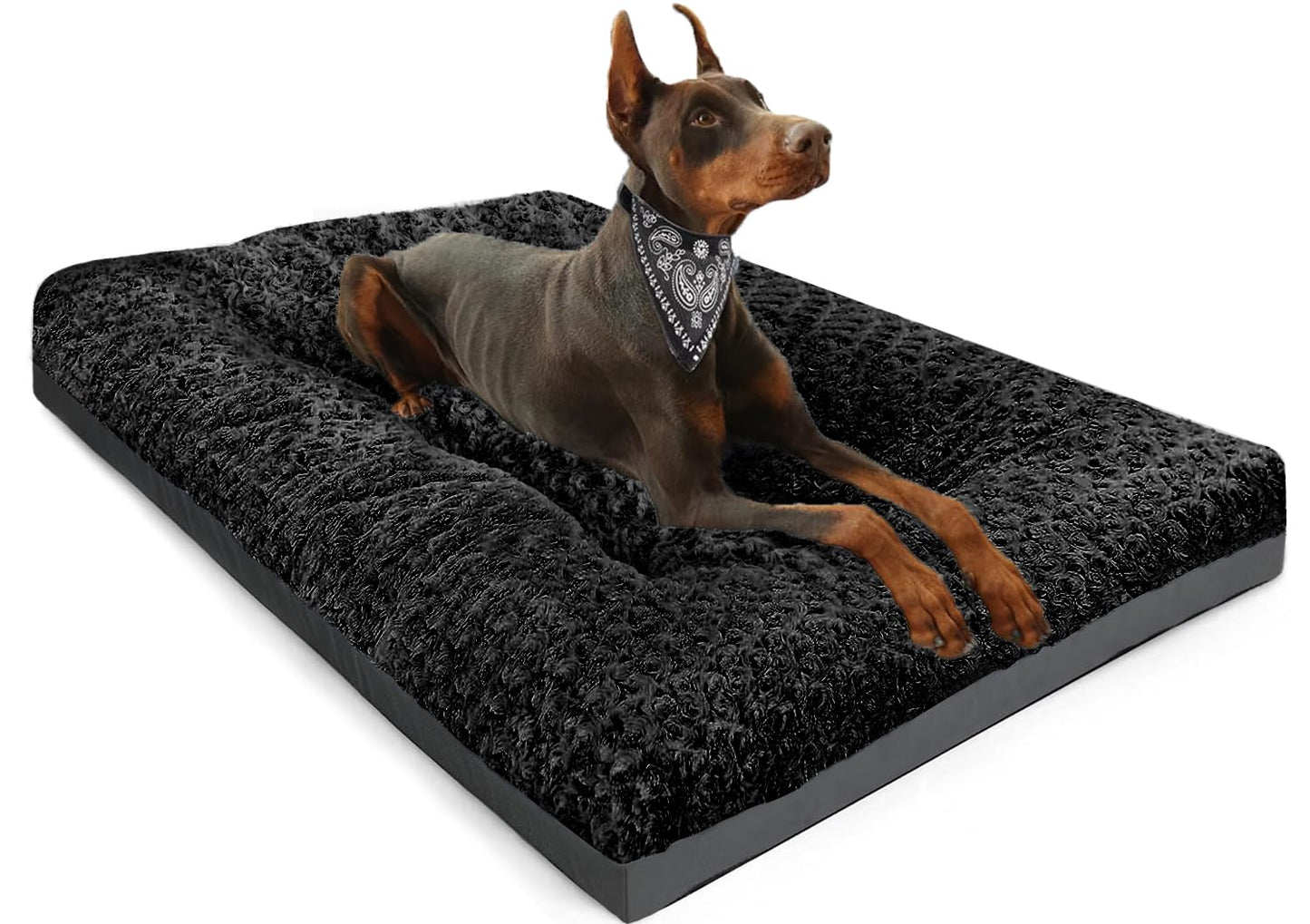 POCBLUE Deluxe Washable Dog Bed for Large Dogs Dog Crate Mat 35 Inch Comfy Fluffy Kennel Pad Anti-Slip for Dogs Up to 60 lbs, 35" x 23", Grey