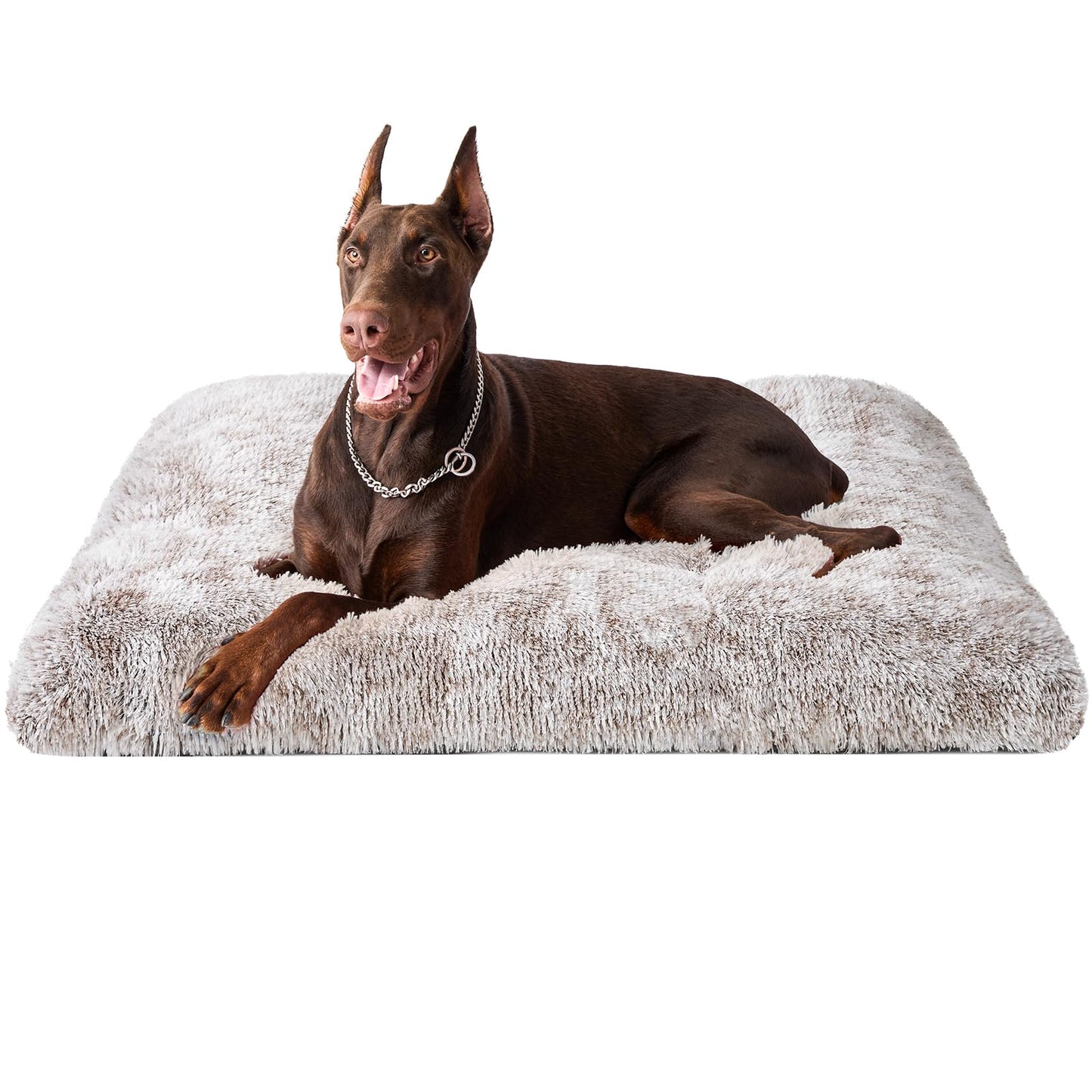 EHEYCIGA Fluffy Dog Crate Bed for Extra Large Dogs, Plush Faux Fur Pad, Calming Anti Anxiety XL Bed for Crate, Washable Soft Warm Dog Mat with Non-Slip Bottom, Grey