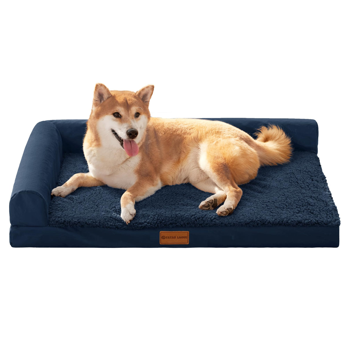 Patas Lague Orthopedic Dog Bed Large Sized Dog 36''X24'', Waterproof L Bolster Medium Pet Sofa Beds with Removable Washable Cover, Soft Pet Couch Crate Mat with Nonskid Bottom, Black