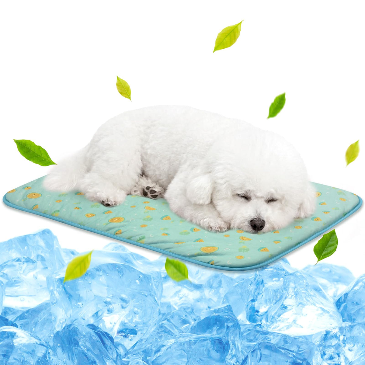 NWK Pet Cooling Mat -Q-Max>0.345 Ice Silk Cooling Mat for Dogs & Cats Portable & Washable Pet Cooling Blanket, Car Seats, Beds for Summer (Green Leaf, 20'' X 16'' X 0.3'')