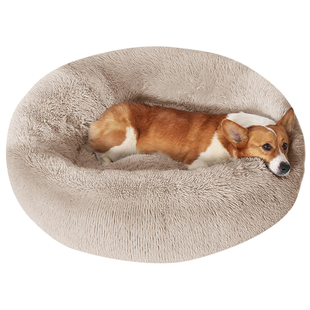 JOLLYVOGUE Small Dog Bed, Calming Soft Anti-Anxiety Donut Cat Bed, Washable Round Fluffy Cushion for Small and Medium Pets (20")