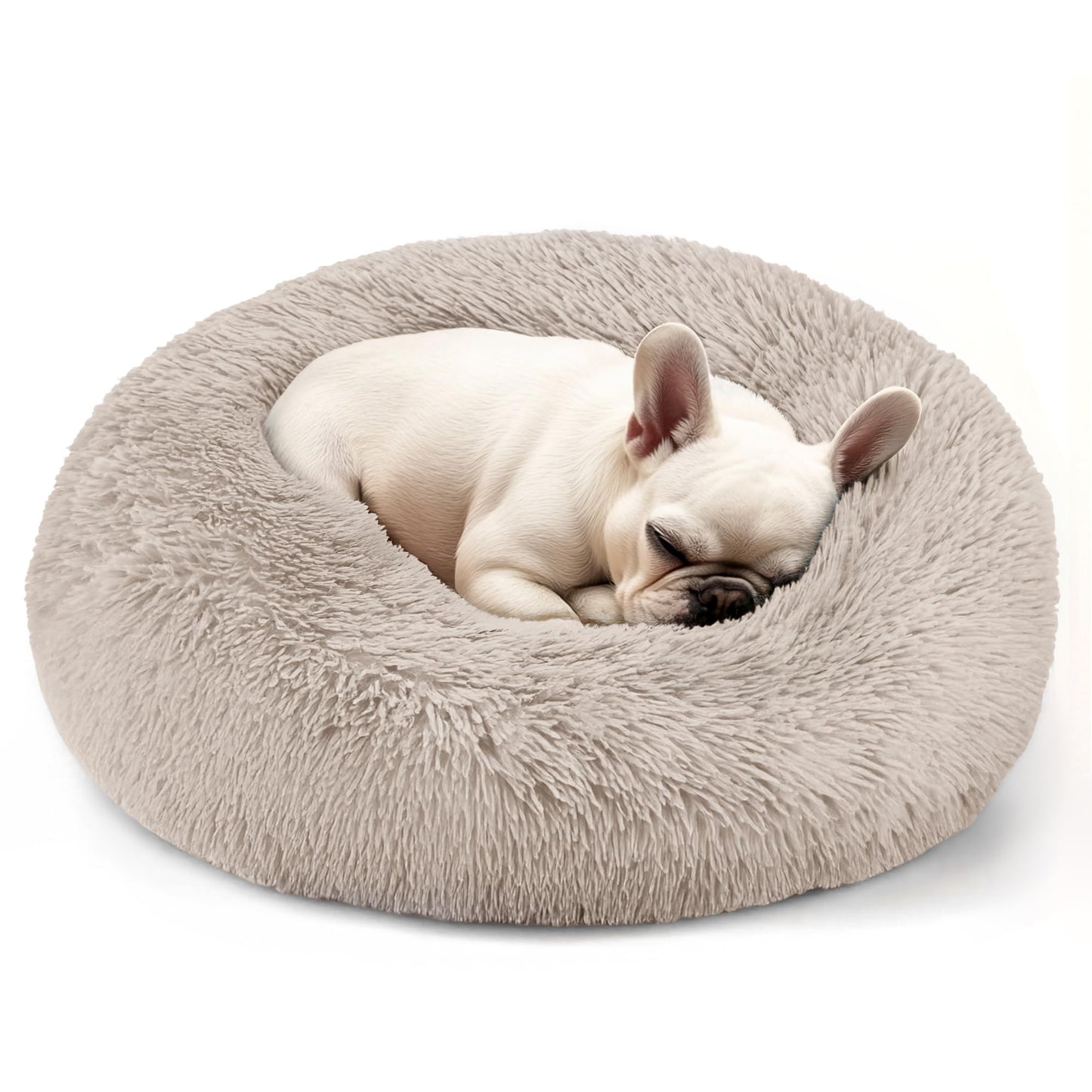 Hoewina Dog & Cat Bed for Indoor Cats, 20in Calming Donut Bed for Puppy and Kitten, Washable Round Fluffy Pet Bed for Small Medium Dogs and Cats (Light Grey)
